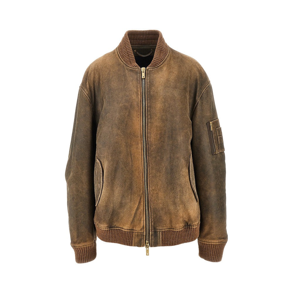GOLDEN GOOSE Vintage-effect leather bomber jacket Woman S