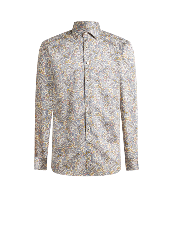 Etro, Chemise En Coton À Motif Paisley Fleuri, Homme, Blanc, Taille 38