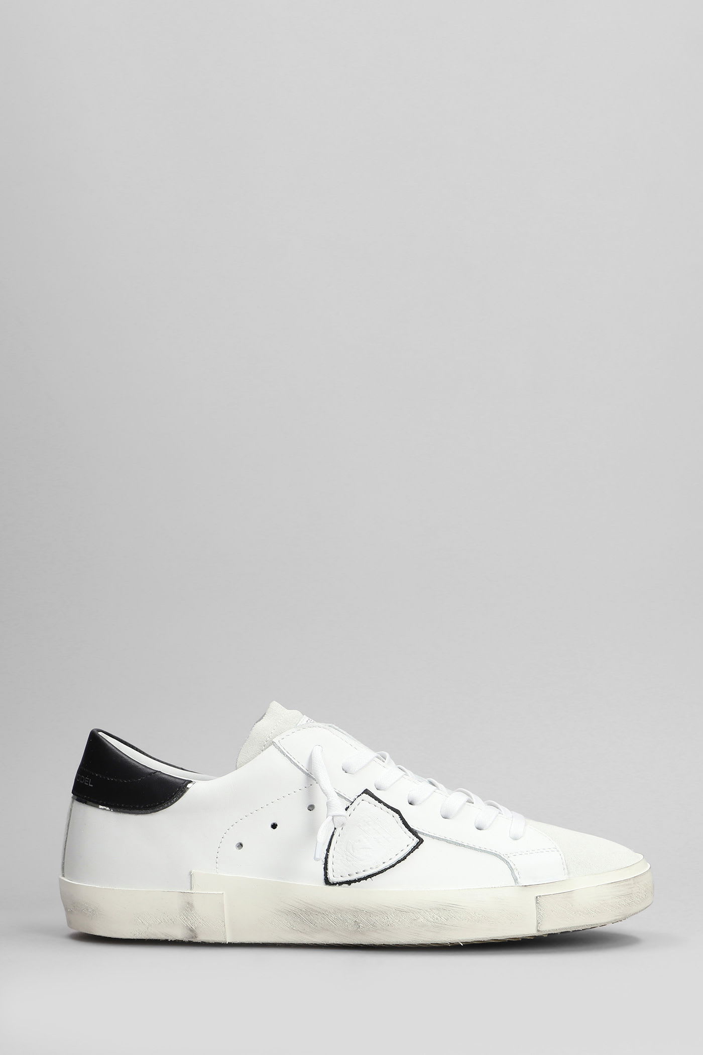 Philippe Model Prsx Low Sneakers In White Suede And Leather