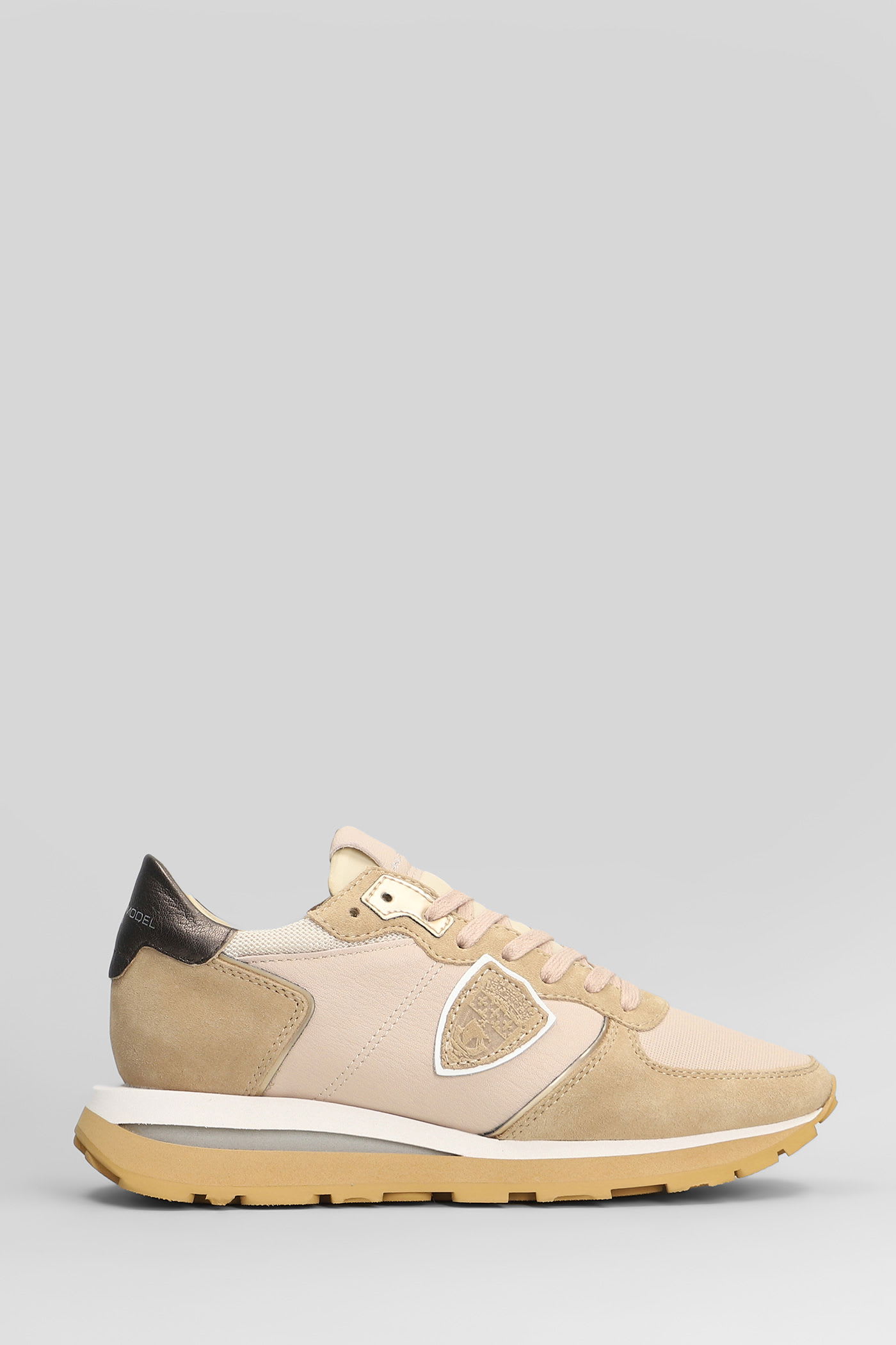 Philippe Model Trop Haute Low Sneakers In Beige Suede And Leather