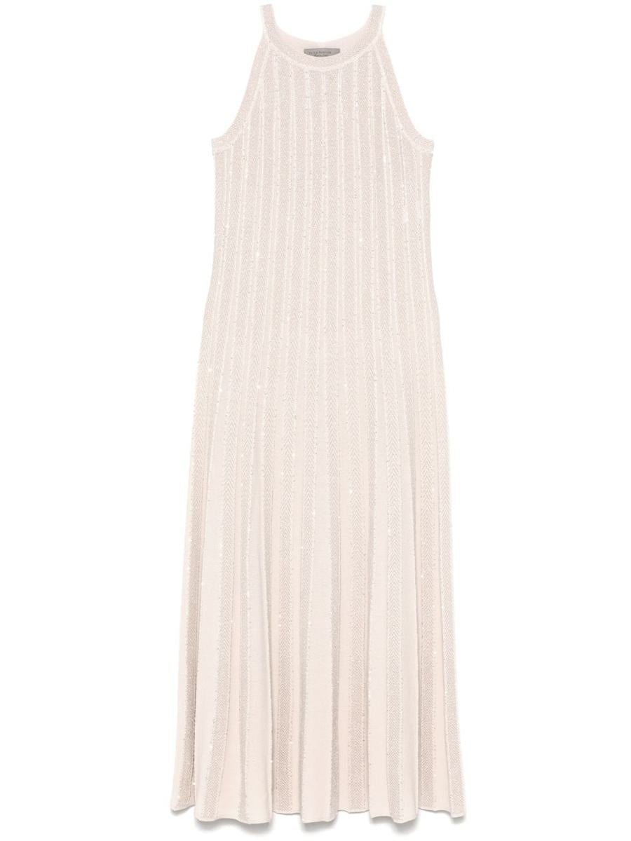 D. Exterior White Long Dress Sleeveless Lurex-Effect
