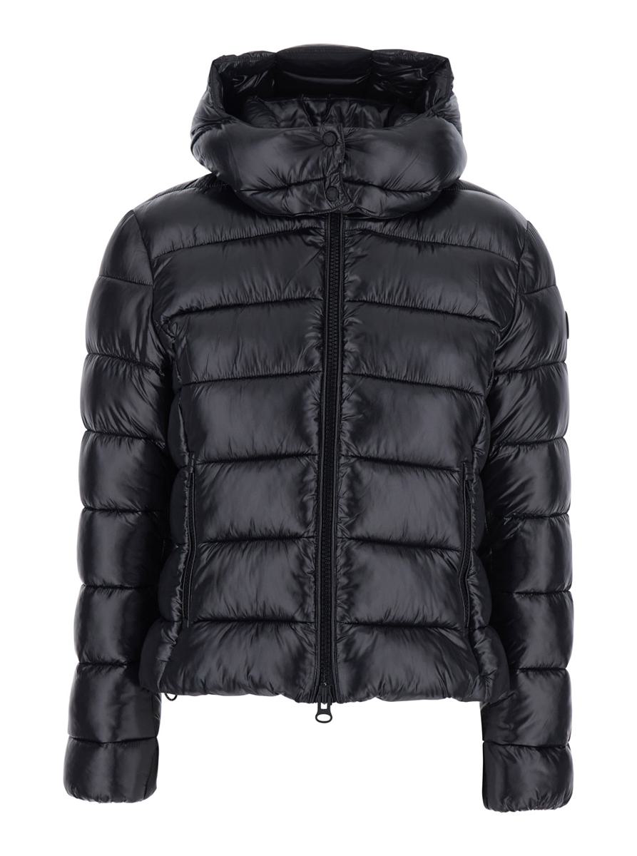 'Cosmary' Black Down Jacket With Removable Hood And Logo Patch On The Sleeve In Tech Fabric Woman