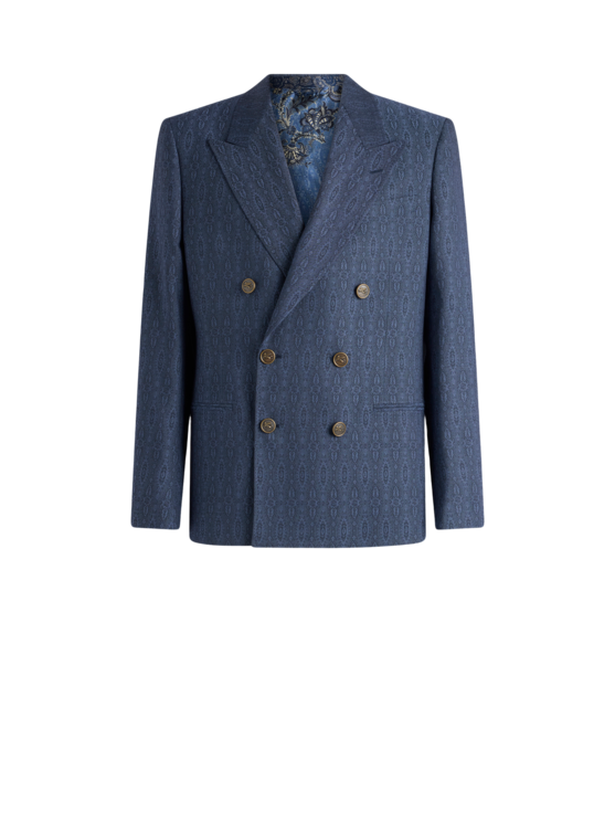 Etro, Blazer Croisé Bimatière, Homme, Bleu Marine, Taille 46