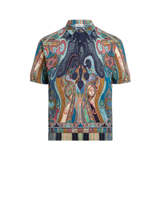 Etro, Polo En Coton À Motif Paisley Multicolore, Homme, Bleu Marine, Taille XS
