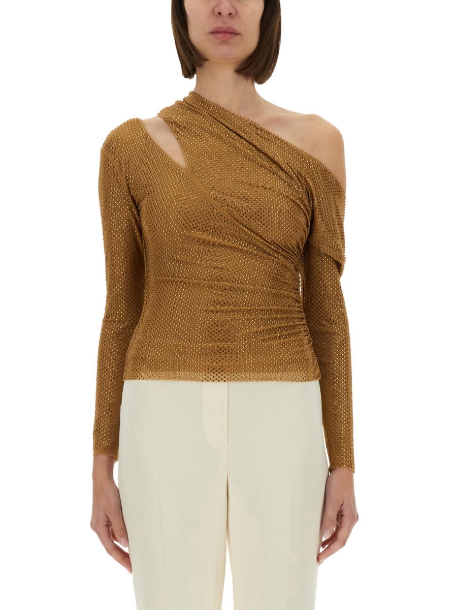 self-portrait Draped Top With Rhinestones