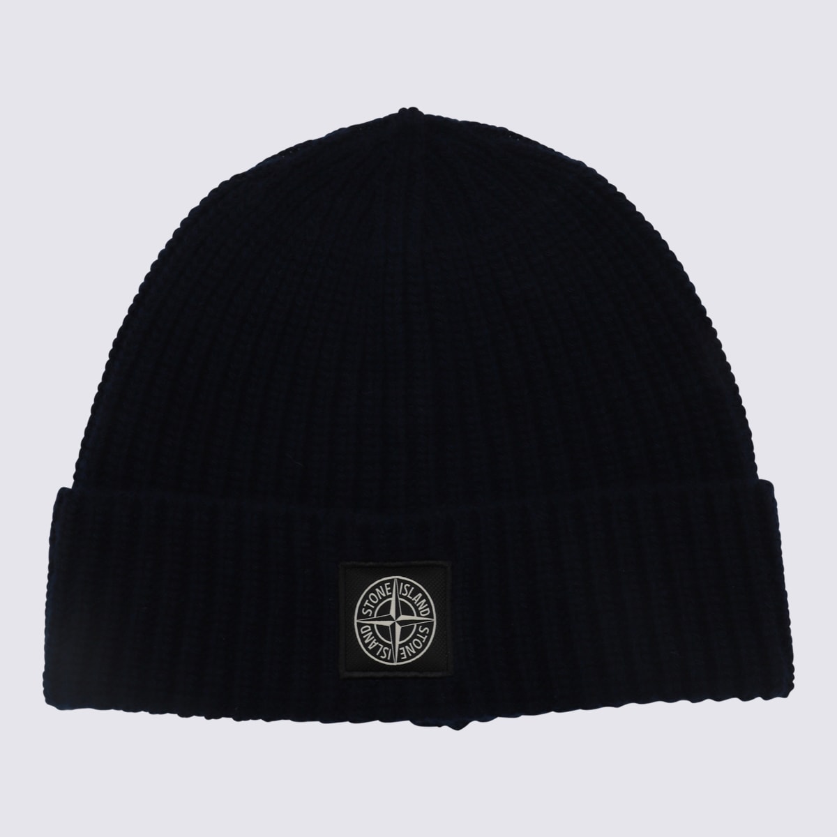 Stone Island Navy Blue Virgin Wool Ribbed Beanie