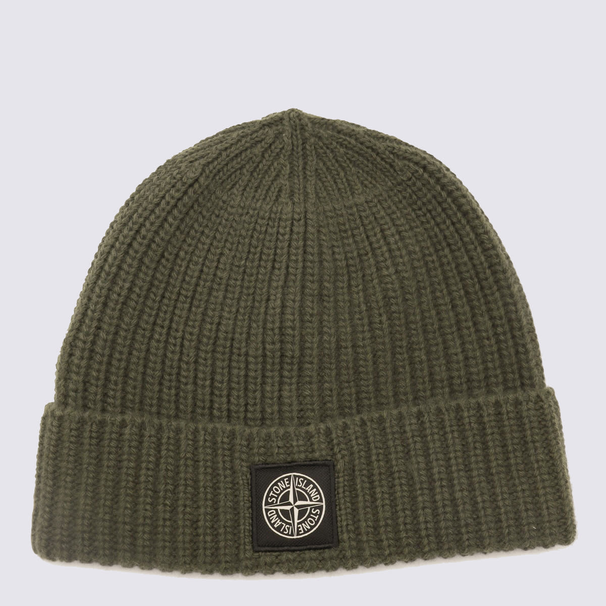 Stone Island Military Green Virgin Wool Ribbed Beanie