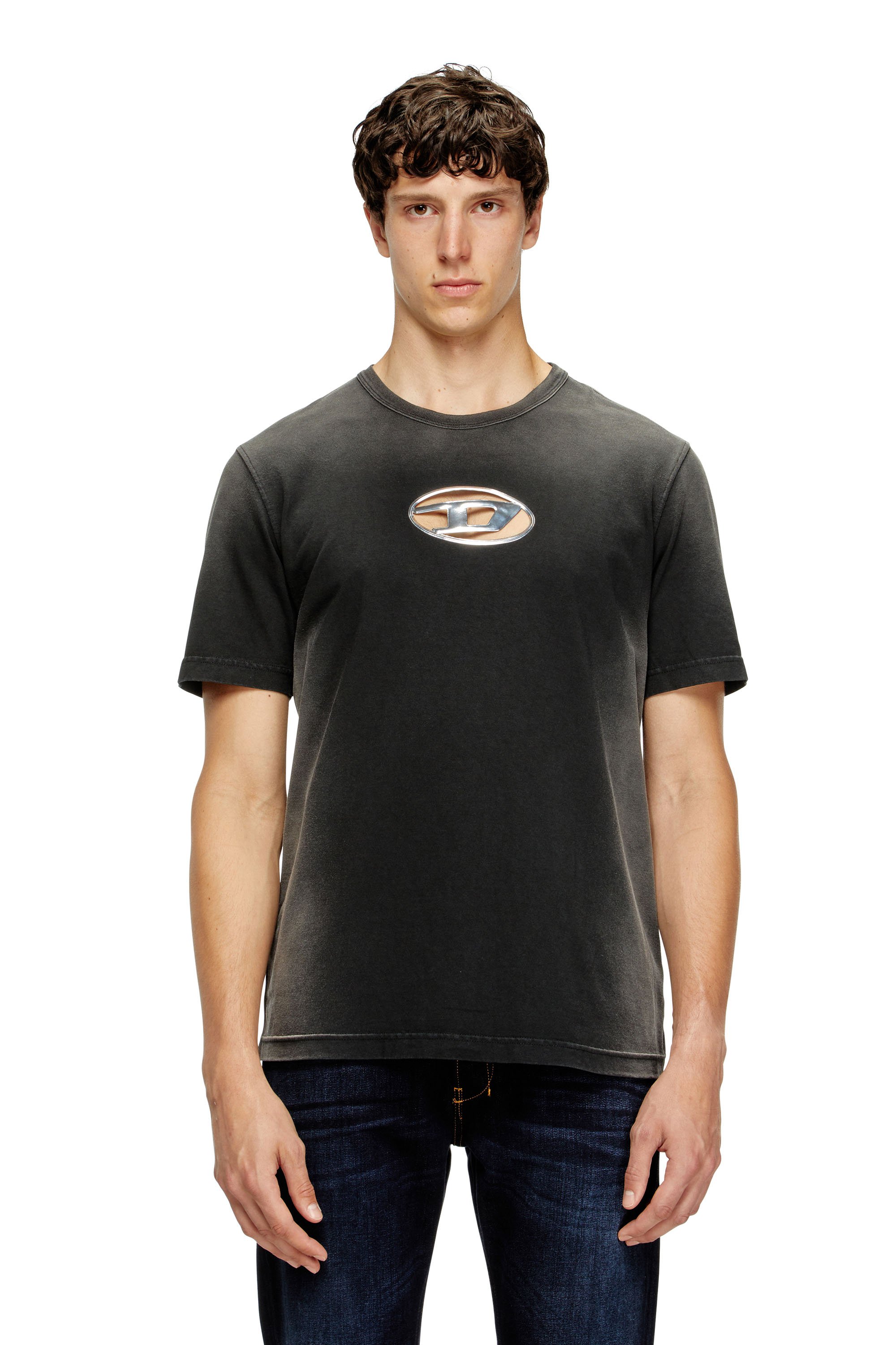 Diesel - Faded T-shirt with cut-out Oval D logo - T-Shirts - Man - Black