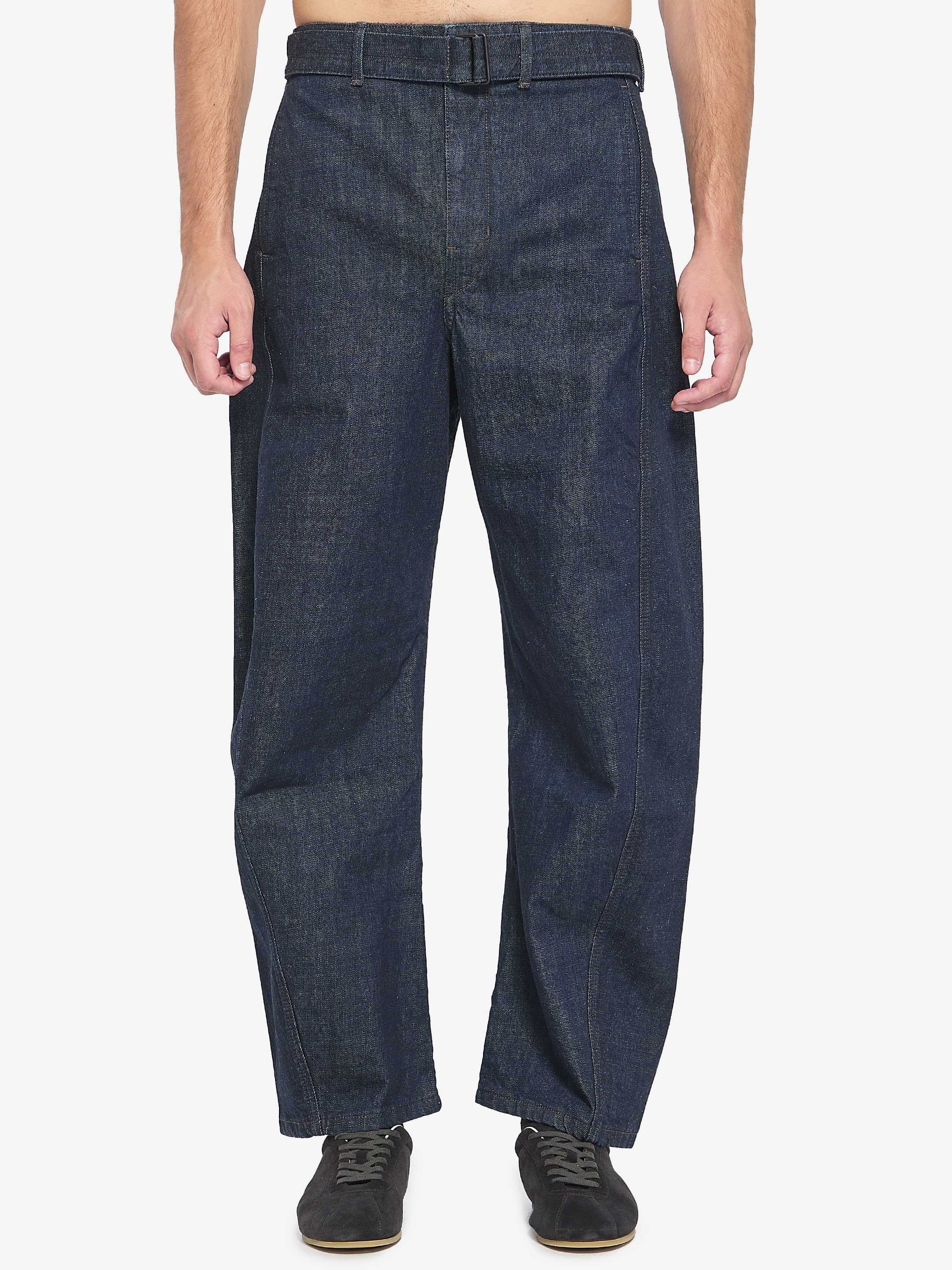Twisted belted pants in denim