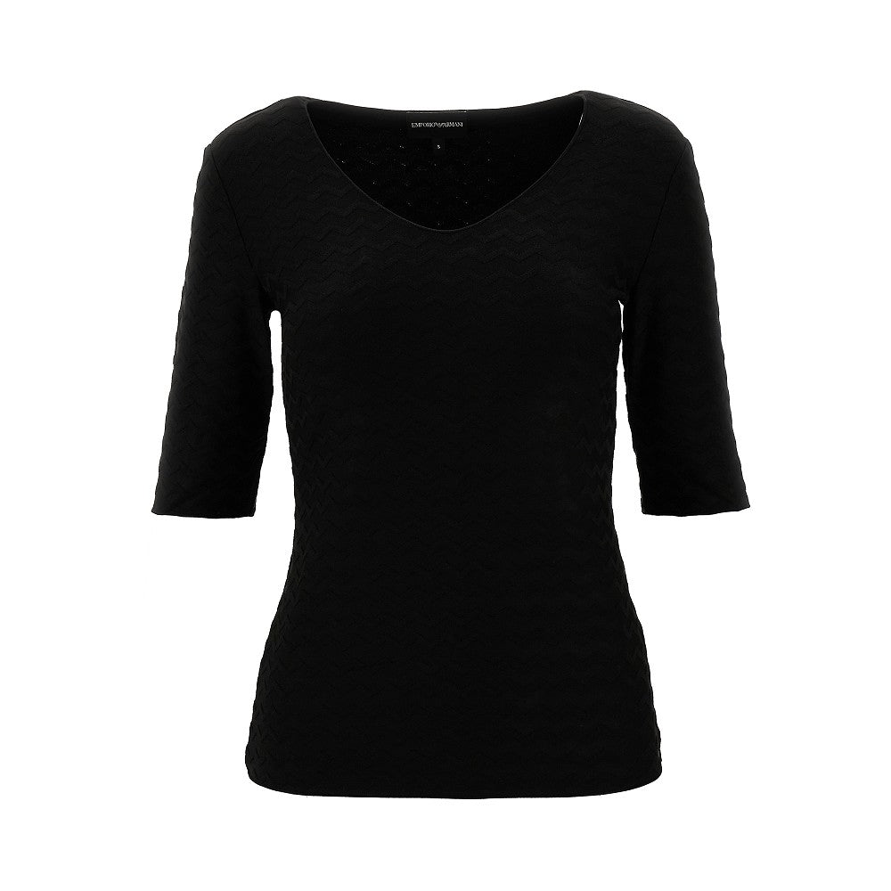 EMPORIO ARMANI Jacquard stretch jersey T-shirt Woman L