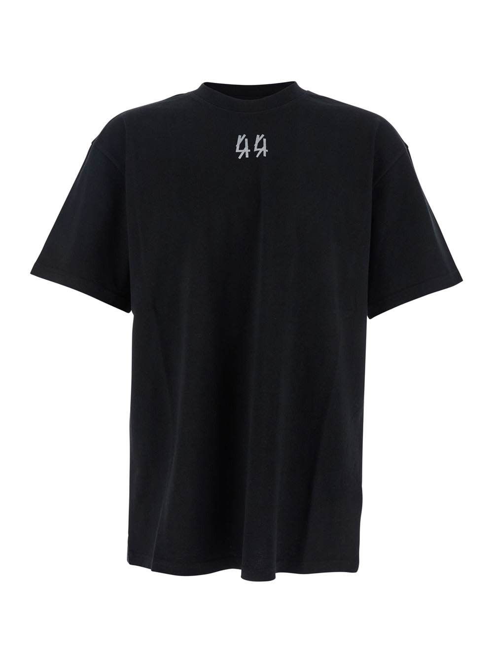 44 Label Group Black Crewneck T-shirt With Logo On The Front And Maxi Logo On The Rear In Cotton Man