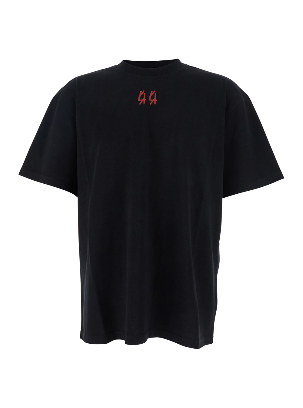 44 Label Group Black Crewneck T-shirt With Logo On The Front And Maxi Logo On The Rear In Cotton Man