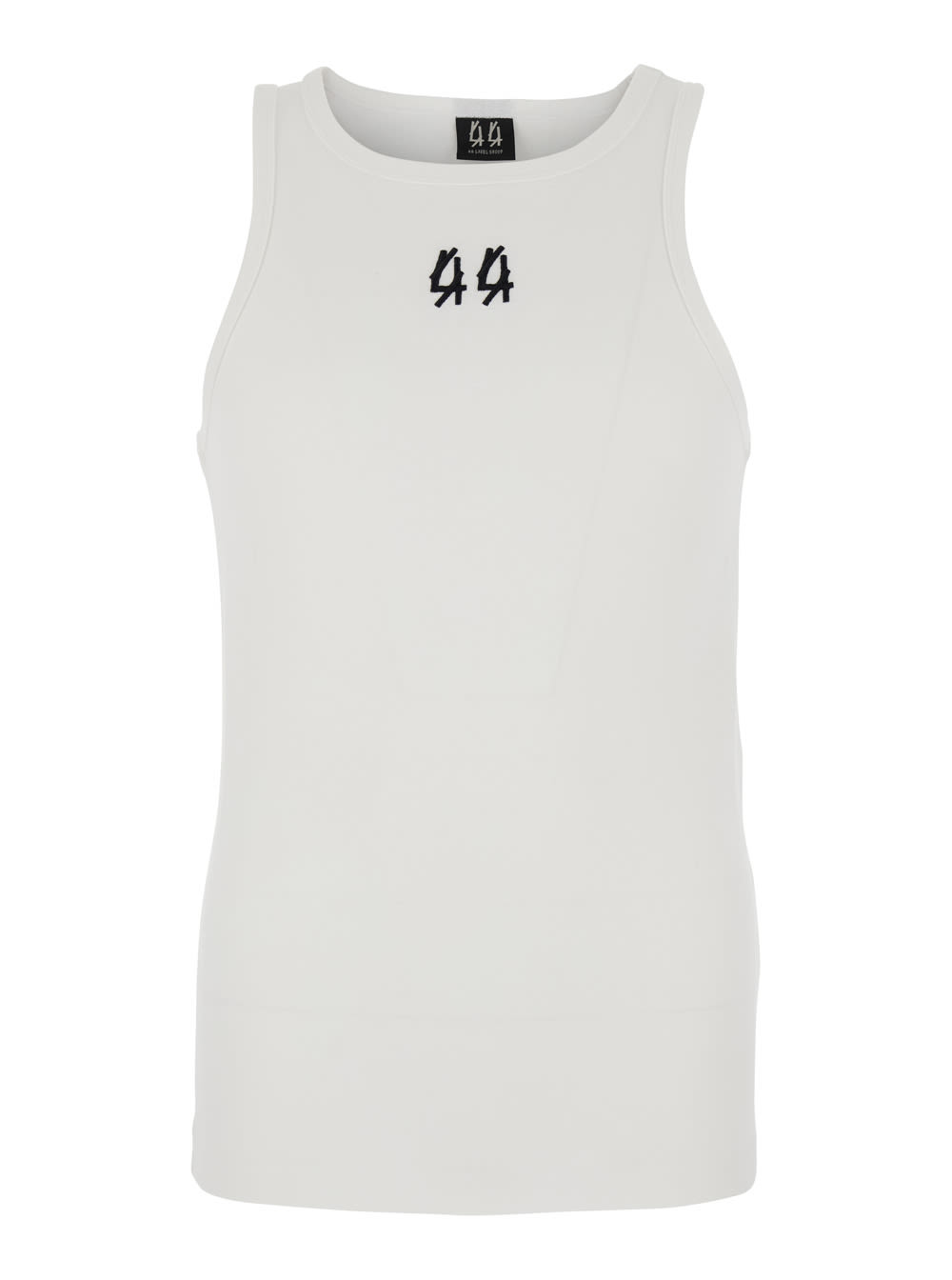44 Label Group White Sleeveless Top With Round Neck And Logo Embroidery On The Front In Cotton Stretch Man