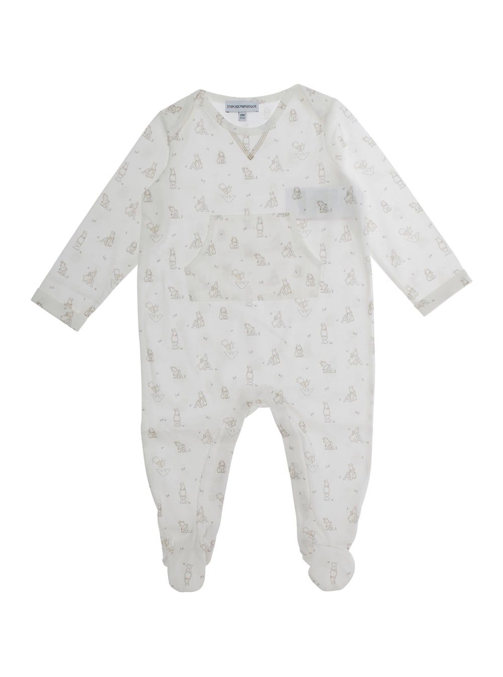 Emporio Armani White Onesie With All-over Logo Motif In Cotton Baby