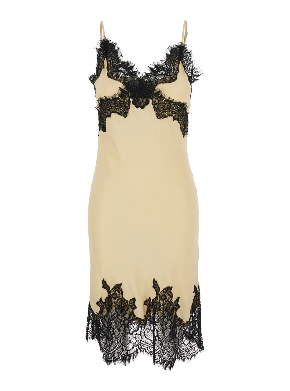 Gold Hawk eva White Sleeveless Midi Dress With Lace Details In Silk Woman