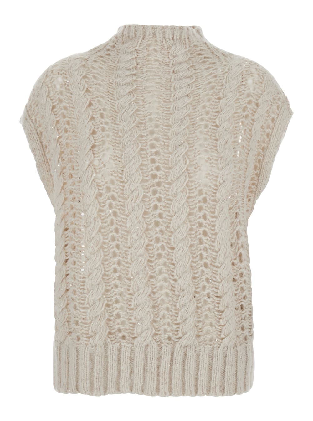 Antonelli faustina Beige Sleeveless Crewneck Knit Vest In Wool Woman