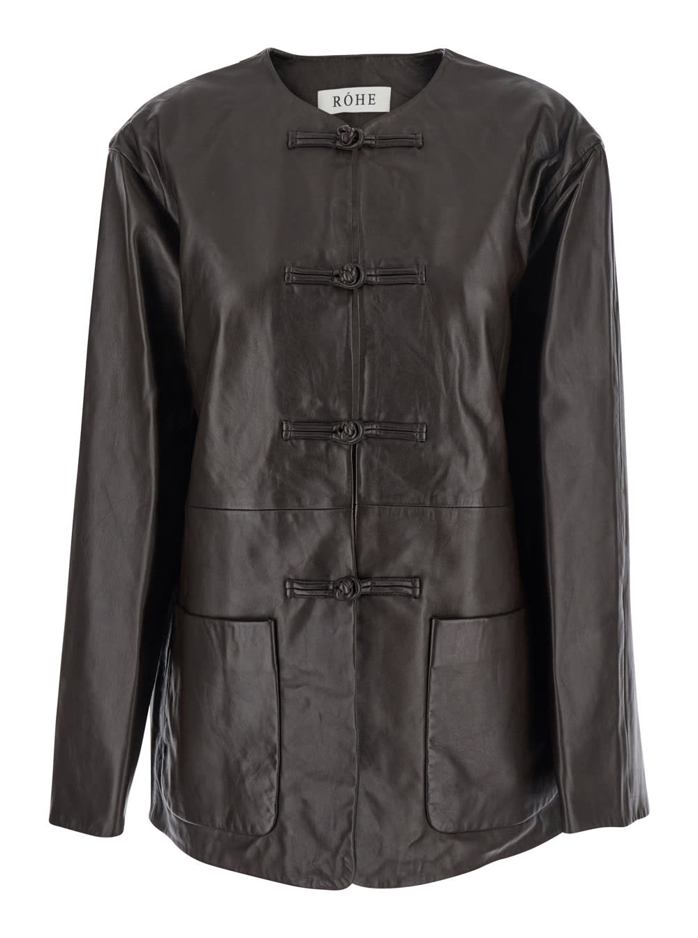 Róhe Brown Jacket With Front Toggle Closure In Leather Woman