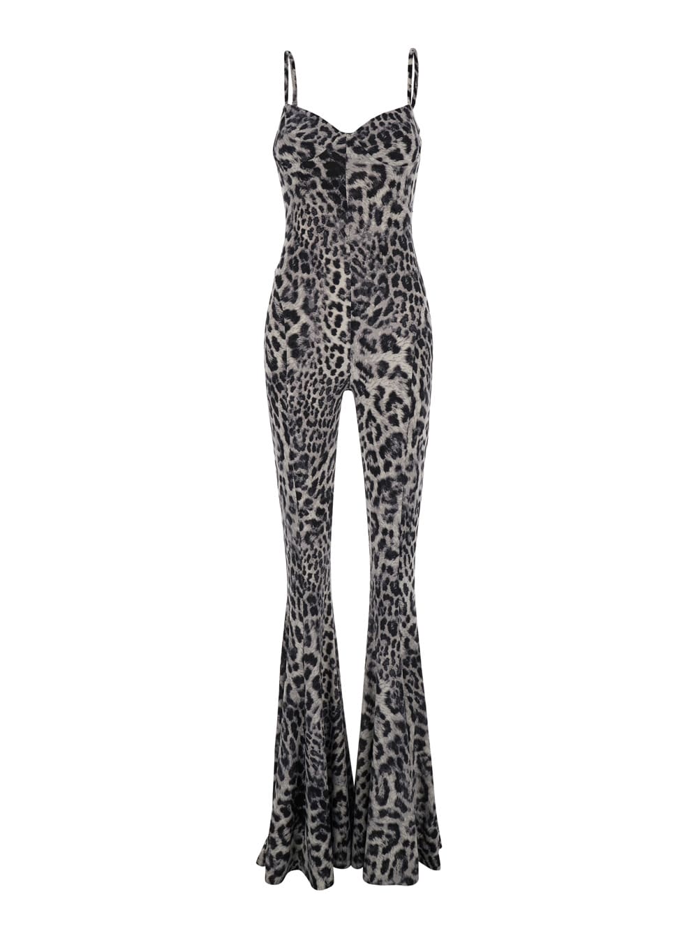 Norma Kamali Grey Jumpsuit With Adjustable Shoulder Straps And All-over Leopard Motif In Tech Fabric Stretch Woman