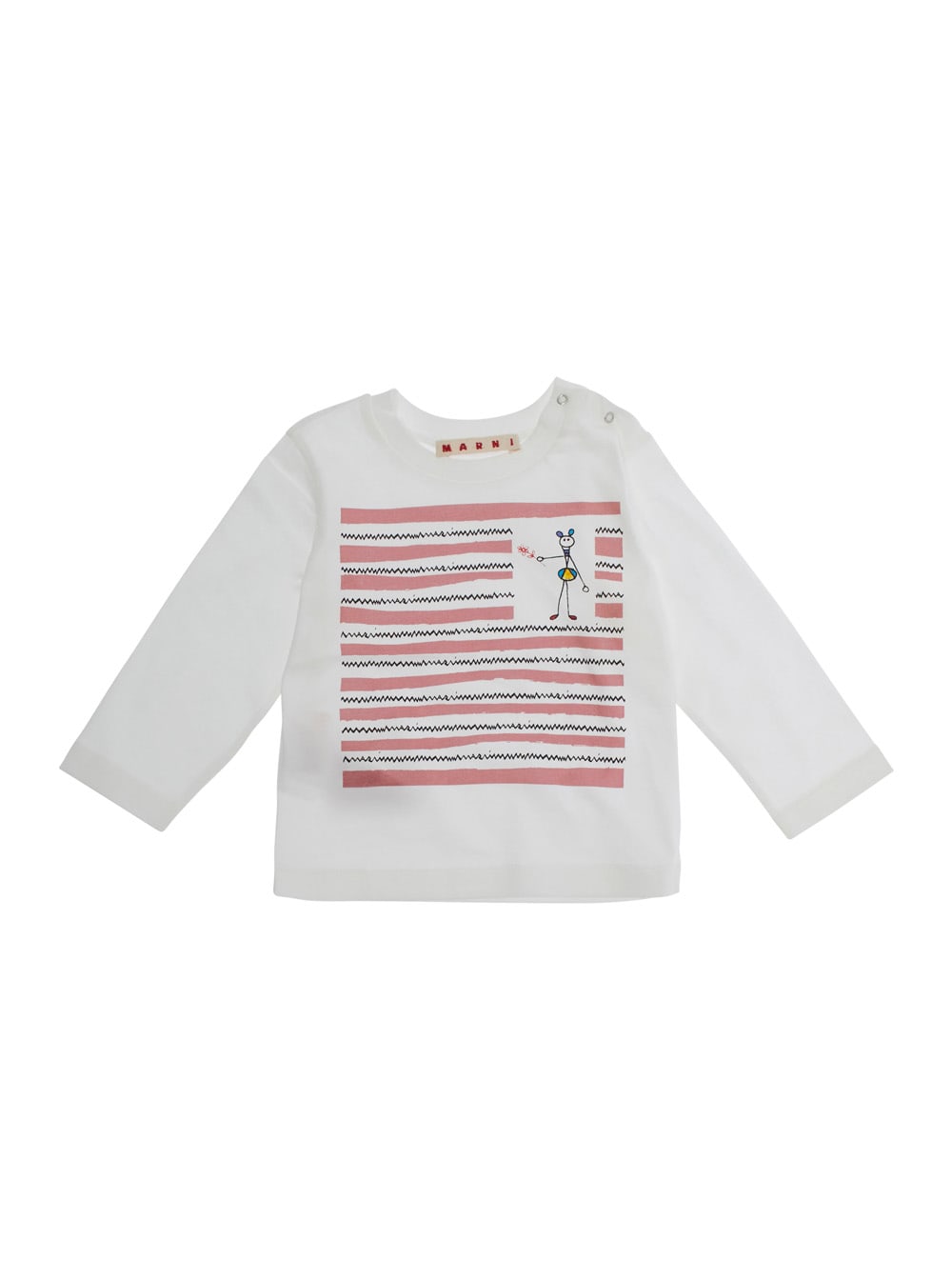 Marni White Long Sleeve T-shirt With Front Print In Cotton Girl