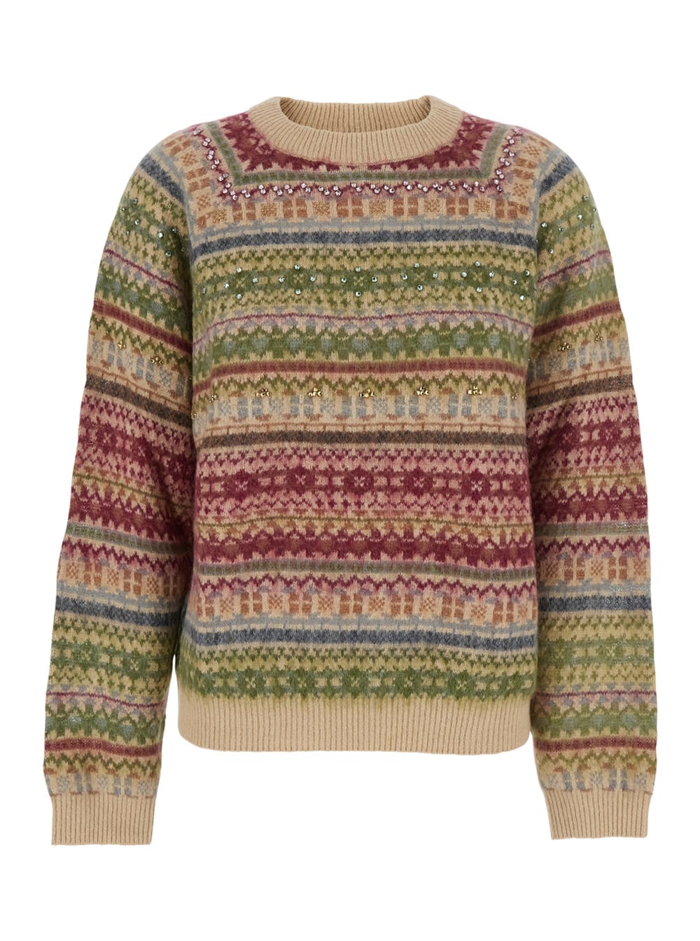SEMICOUTURE Multicolor Knit Crewneck Sweater With Striped Motif In Wool Blend Woman