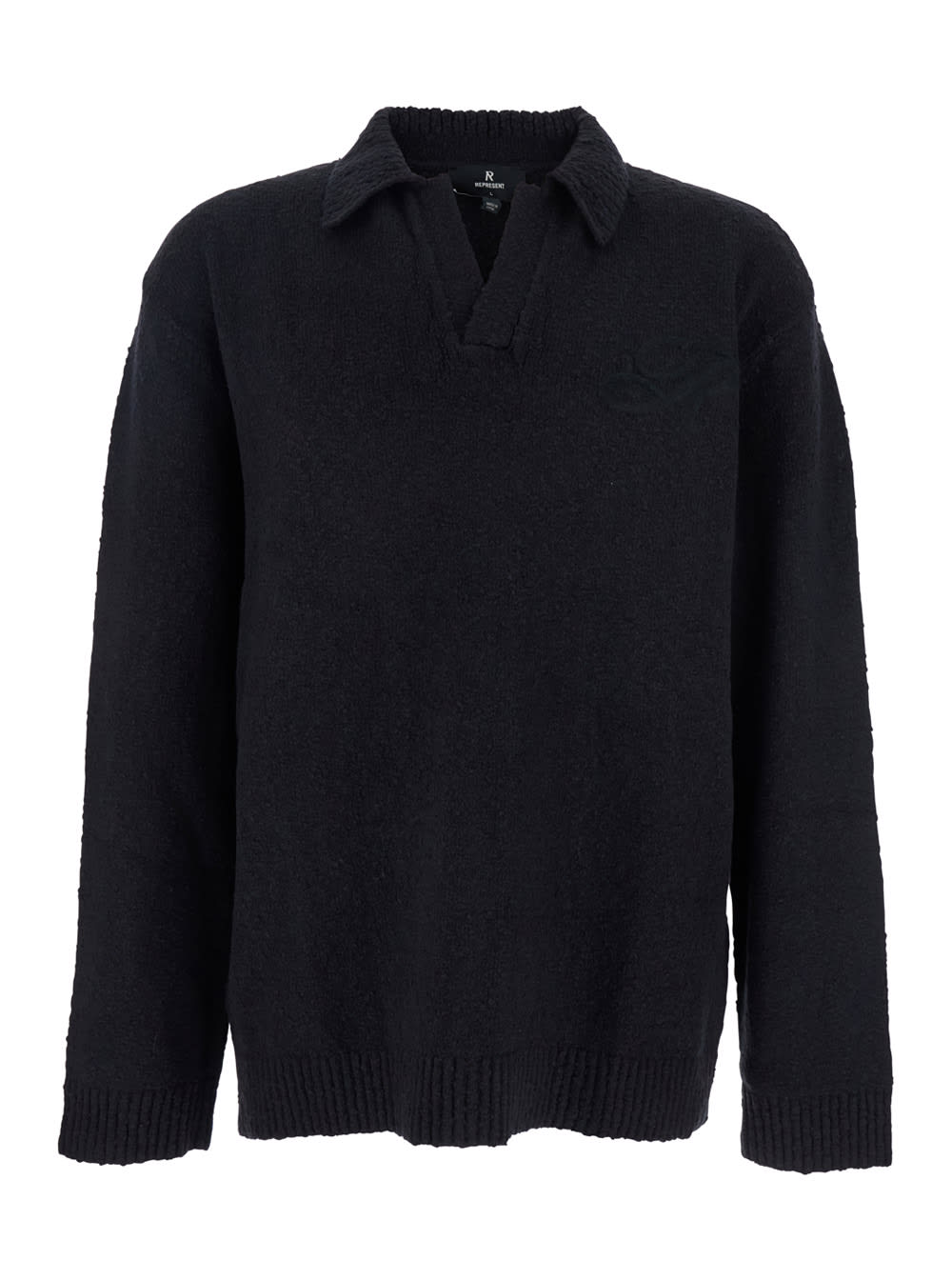 REPRESENT Black Long-sleeve Polo Shirt With Classic Collar And Ribbed Trims In Cotton Blend Stretch Man