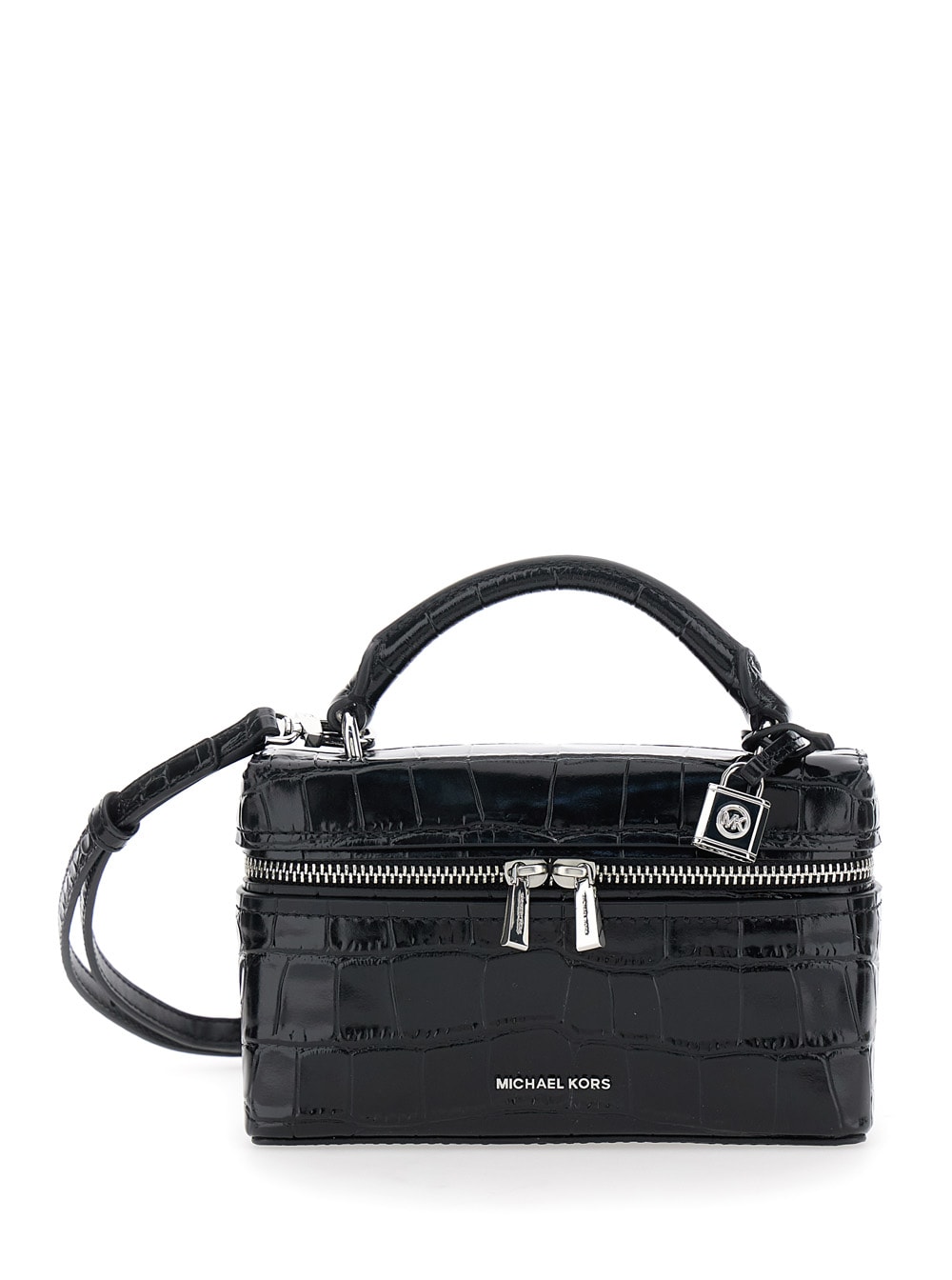 MICHAEL Michael Kors Black Vanity Bag With Logo Lettering On The Front In Crocodile Effect Leather Woman