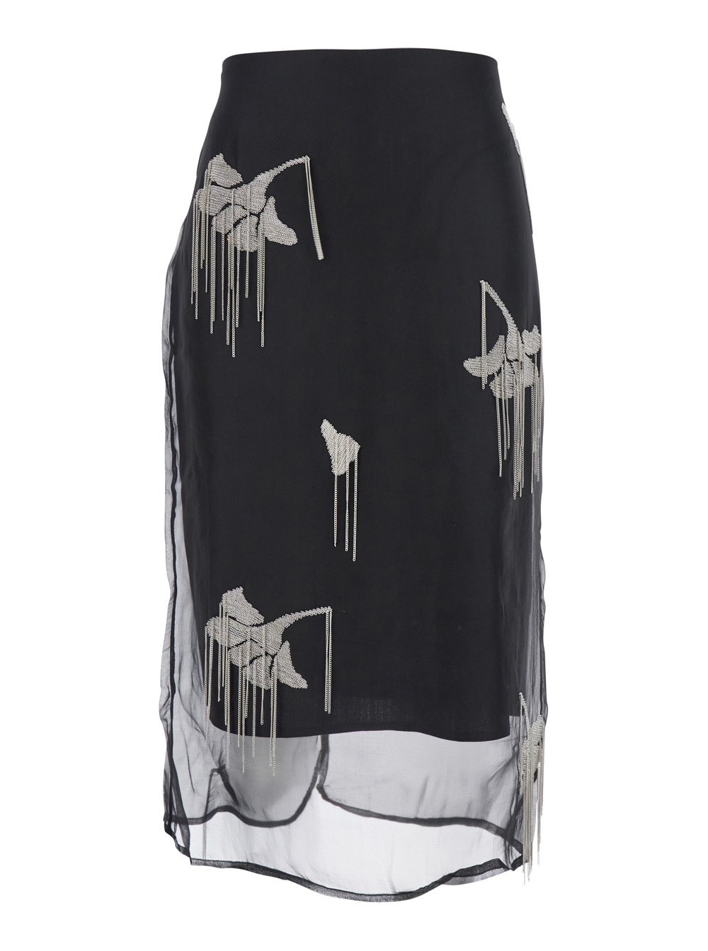 Róhe Black Skirt With All-over Embellishment And Rear Single Vent In Silk Blend Woman