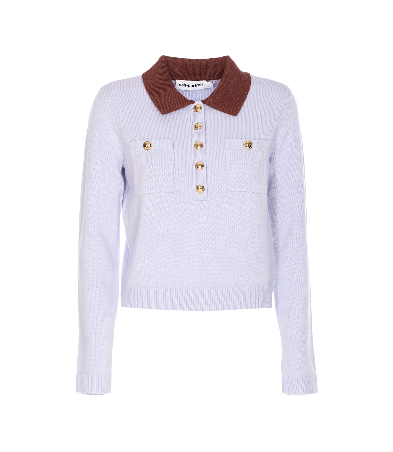 self-portrait Knitted Contrast Collar Knit Top