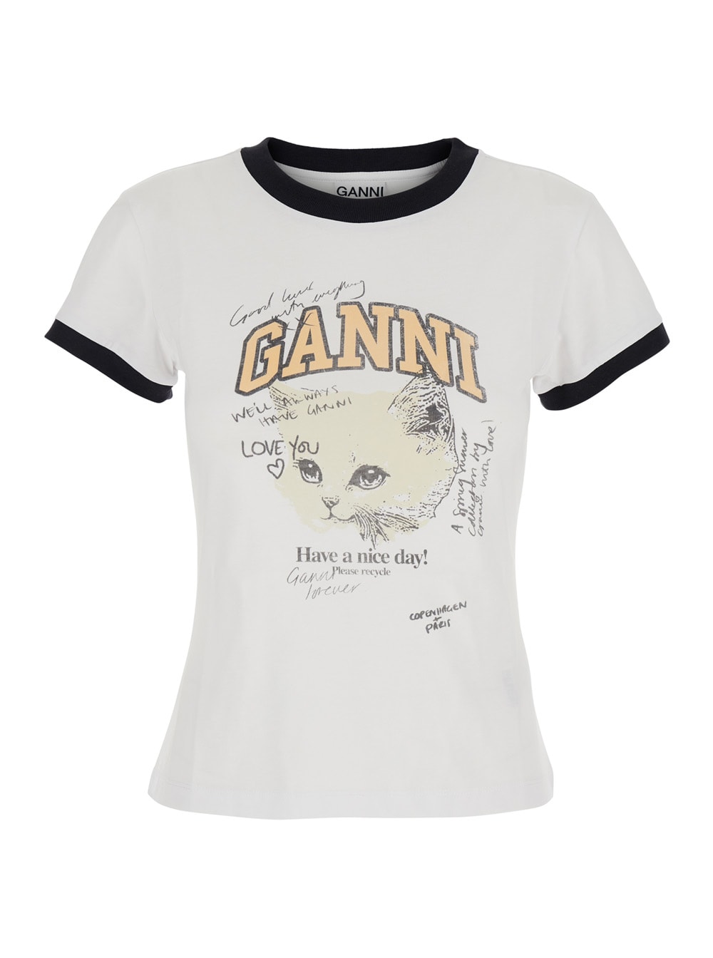 Ganni White Cotton T-shirt