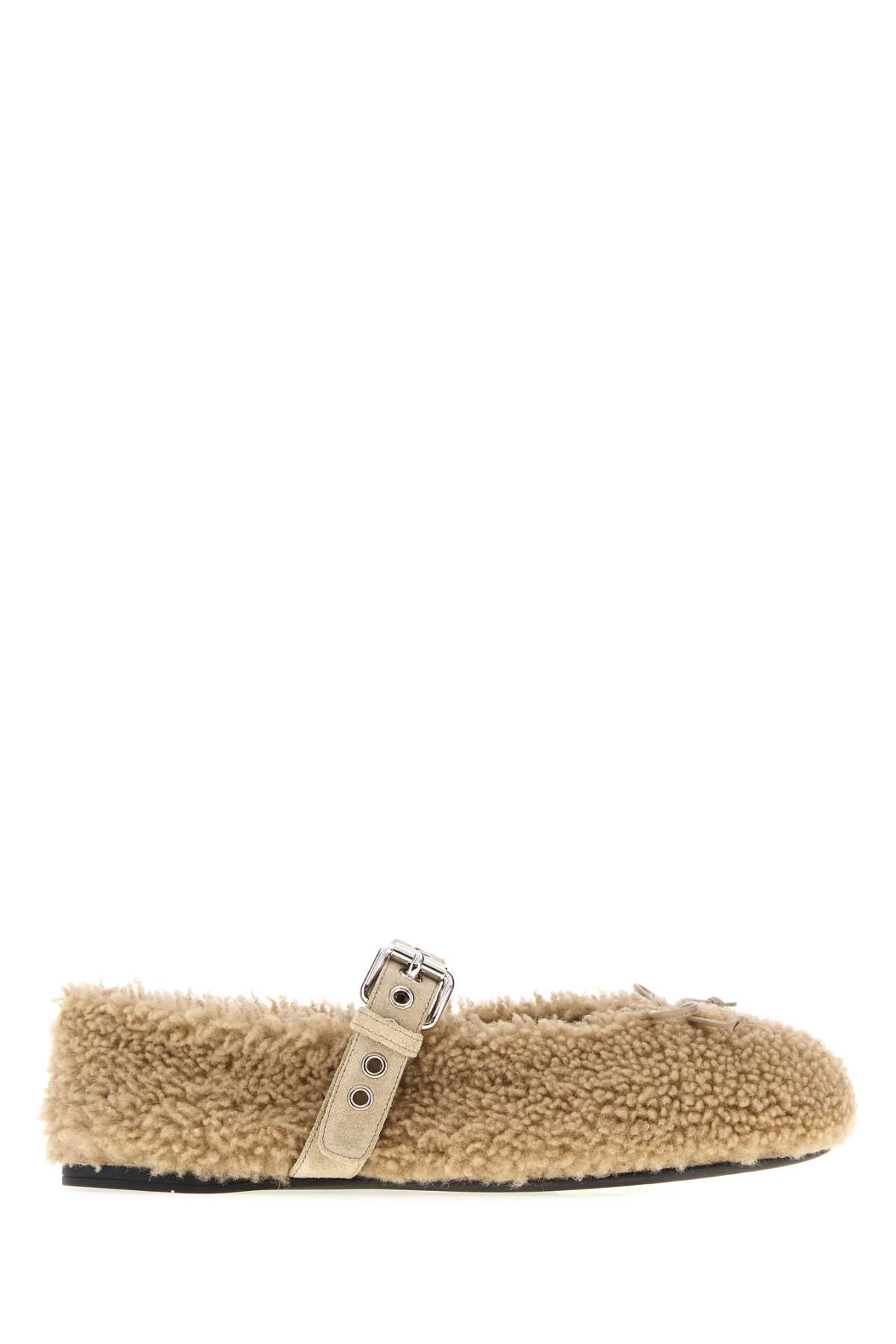 Miu Miu Beige Shearling Ballerinas