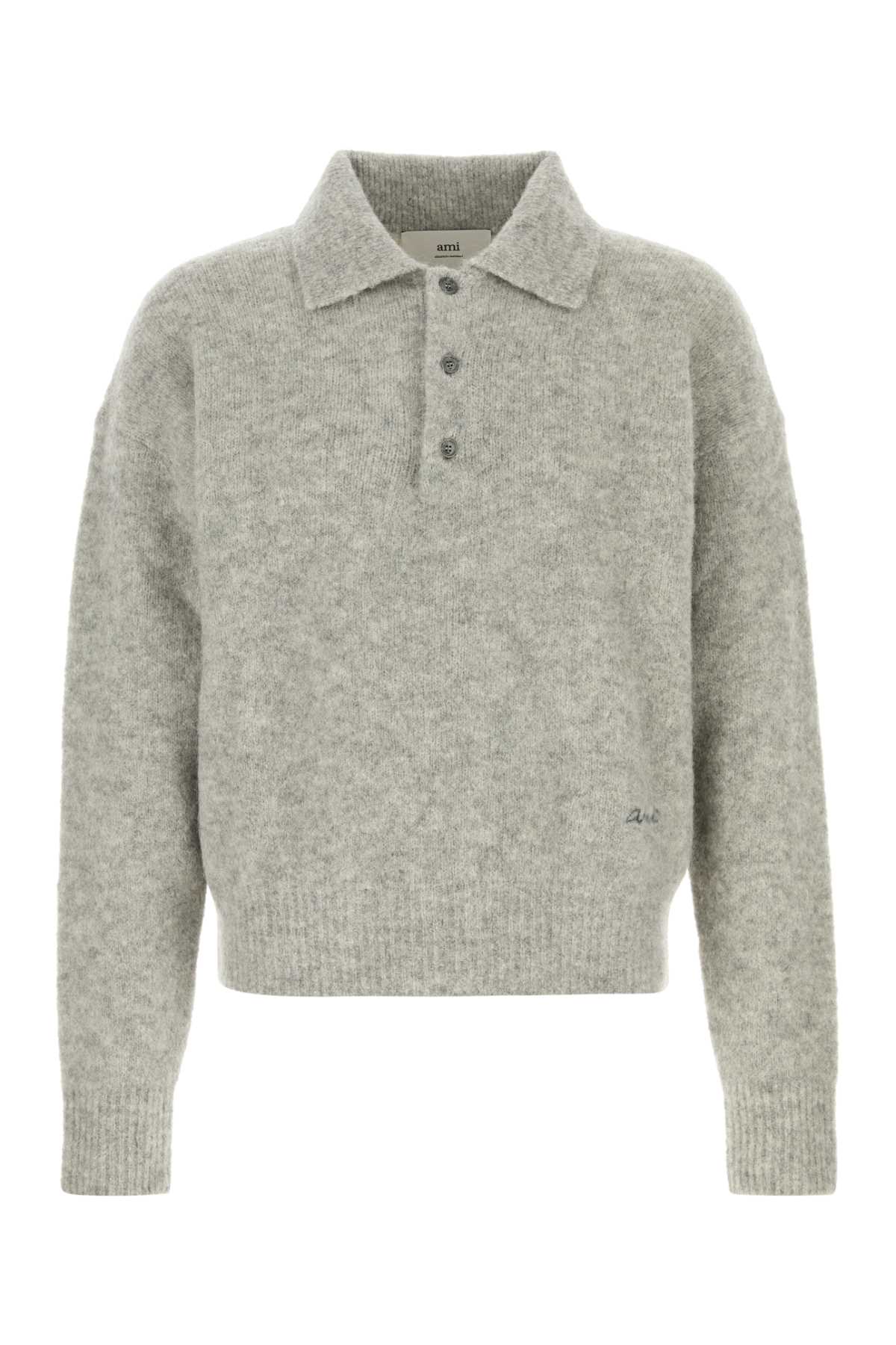 Ami Alexandre Mattiussi Grey Stretch Alpaca Blend Polo Shirt