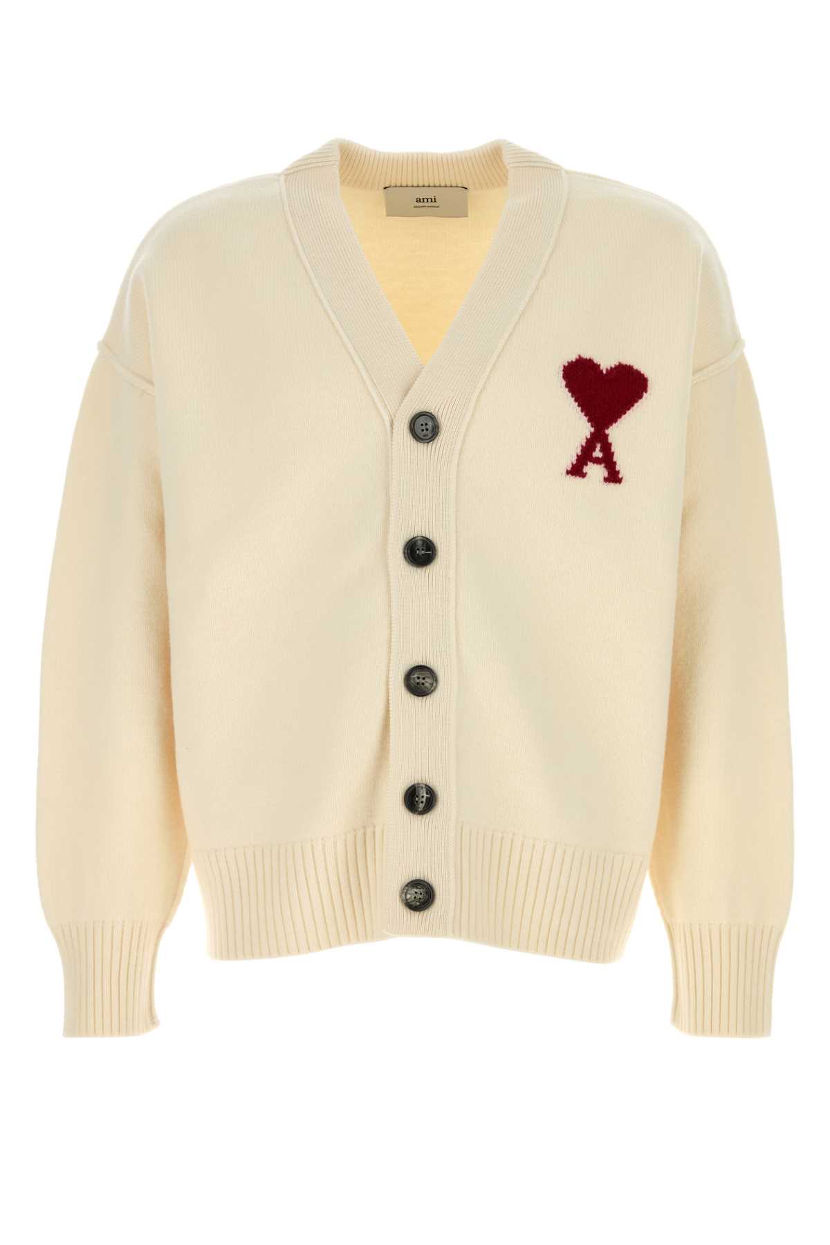 Ami Alexandre Mattiussi Ivory Wool Cardigan