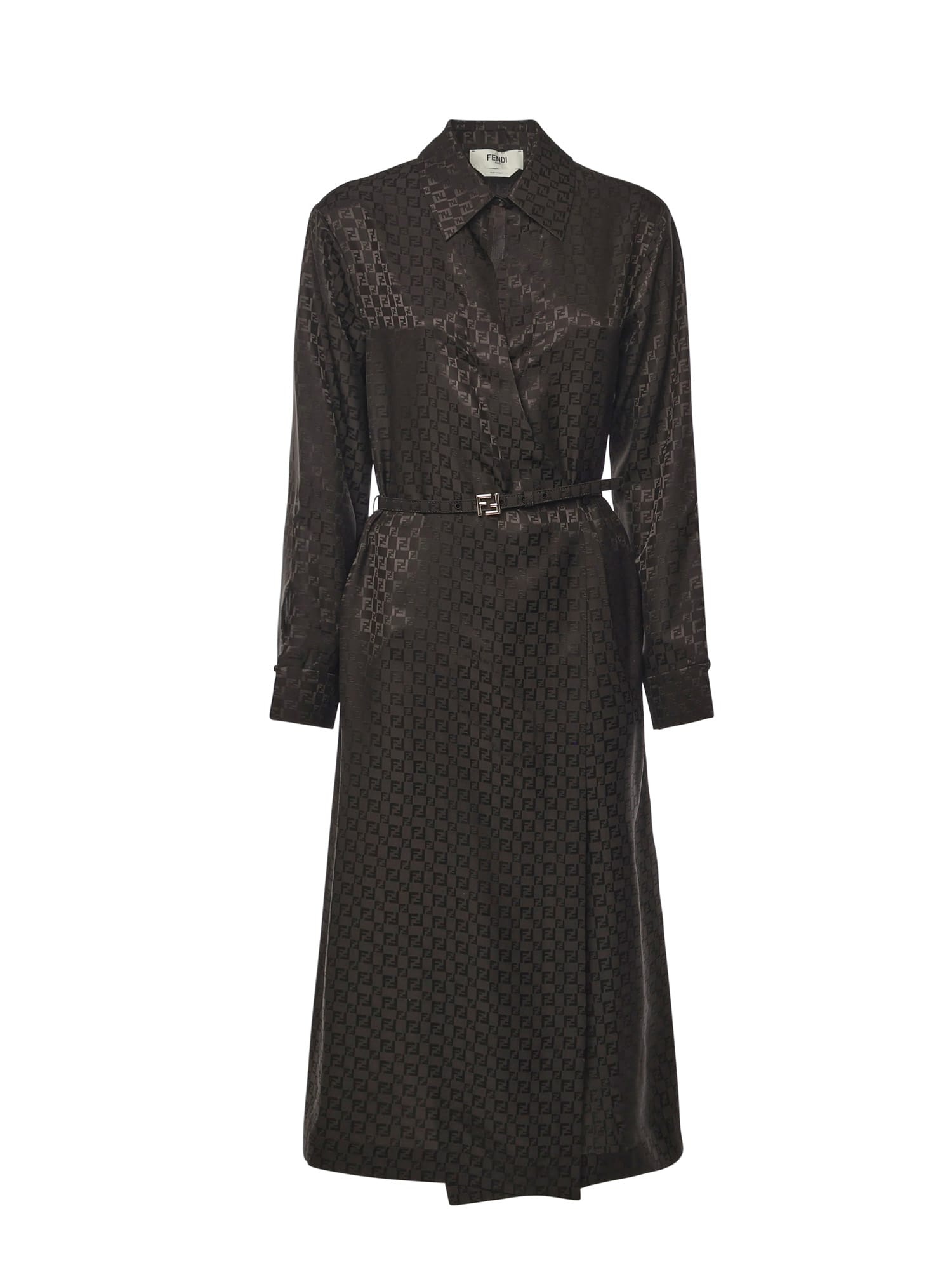 Fendi Ff Jacquard Silk Shirt Dress