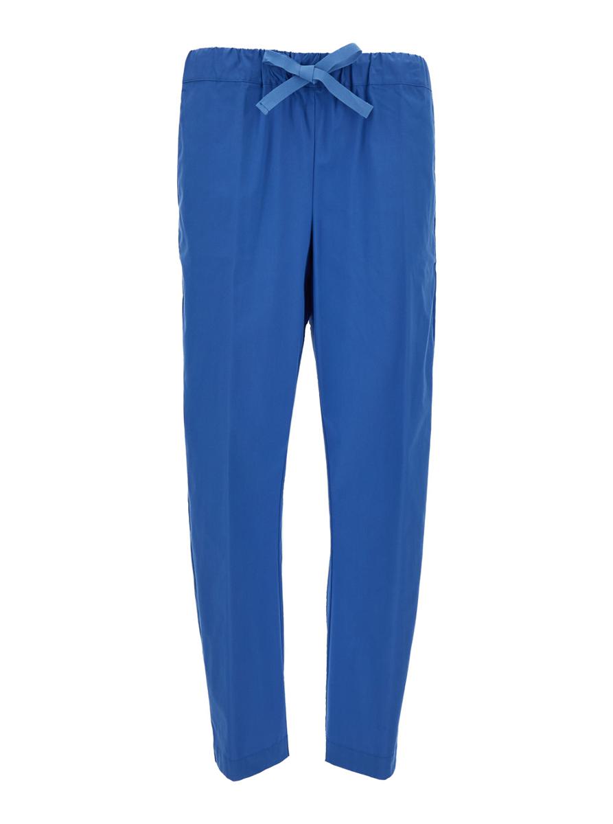 Blue Crop Cut Pants In Cotton Blend Woman