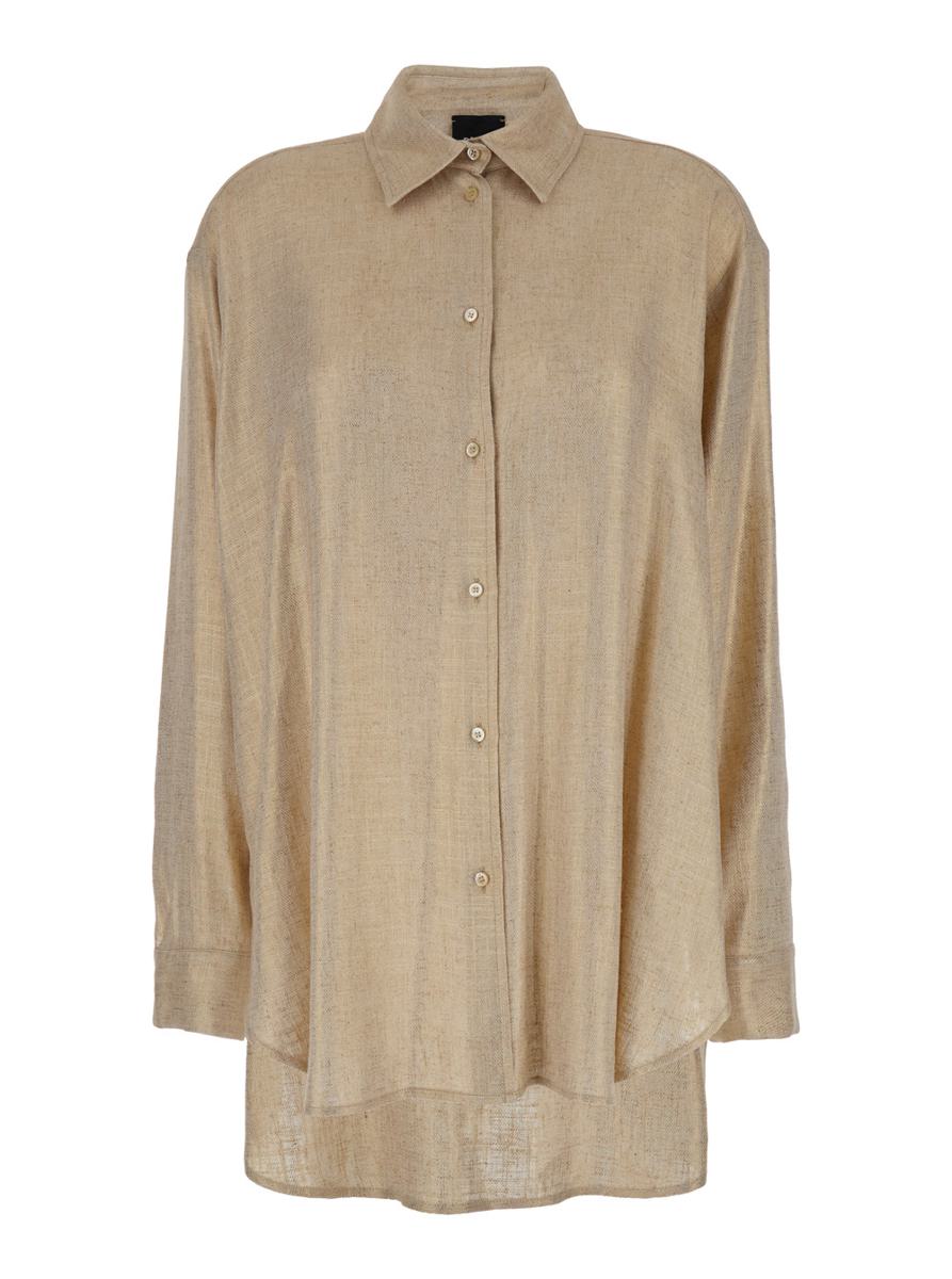 Oversized Gold Shirt In Laminated Fabric Woman