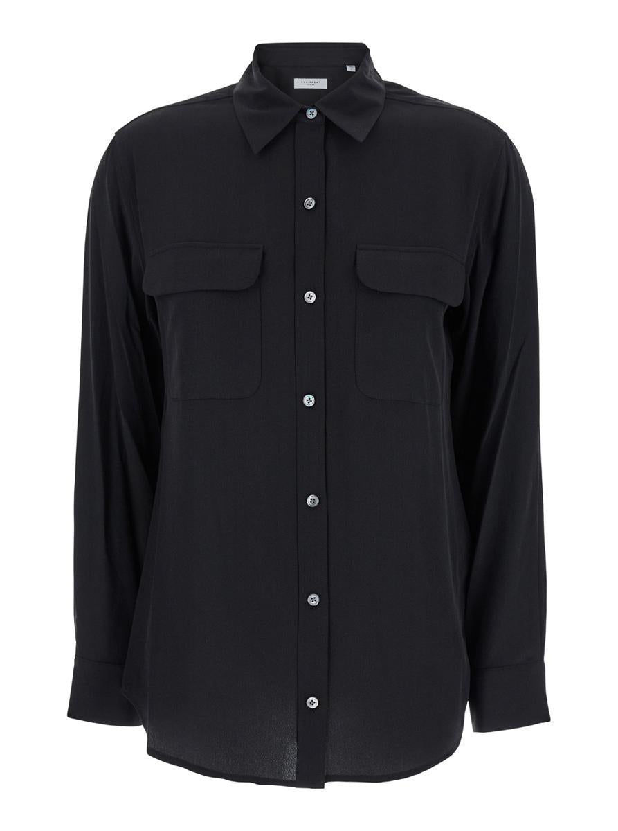 'Signature' Black Shirt With Patch Pockets In Silk Woman