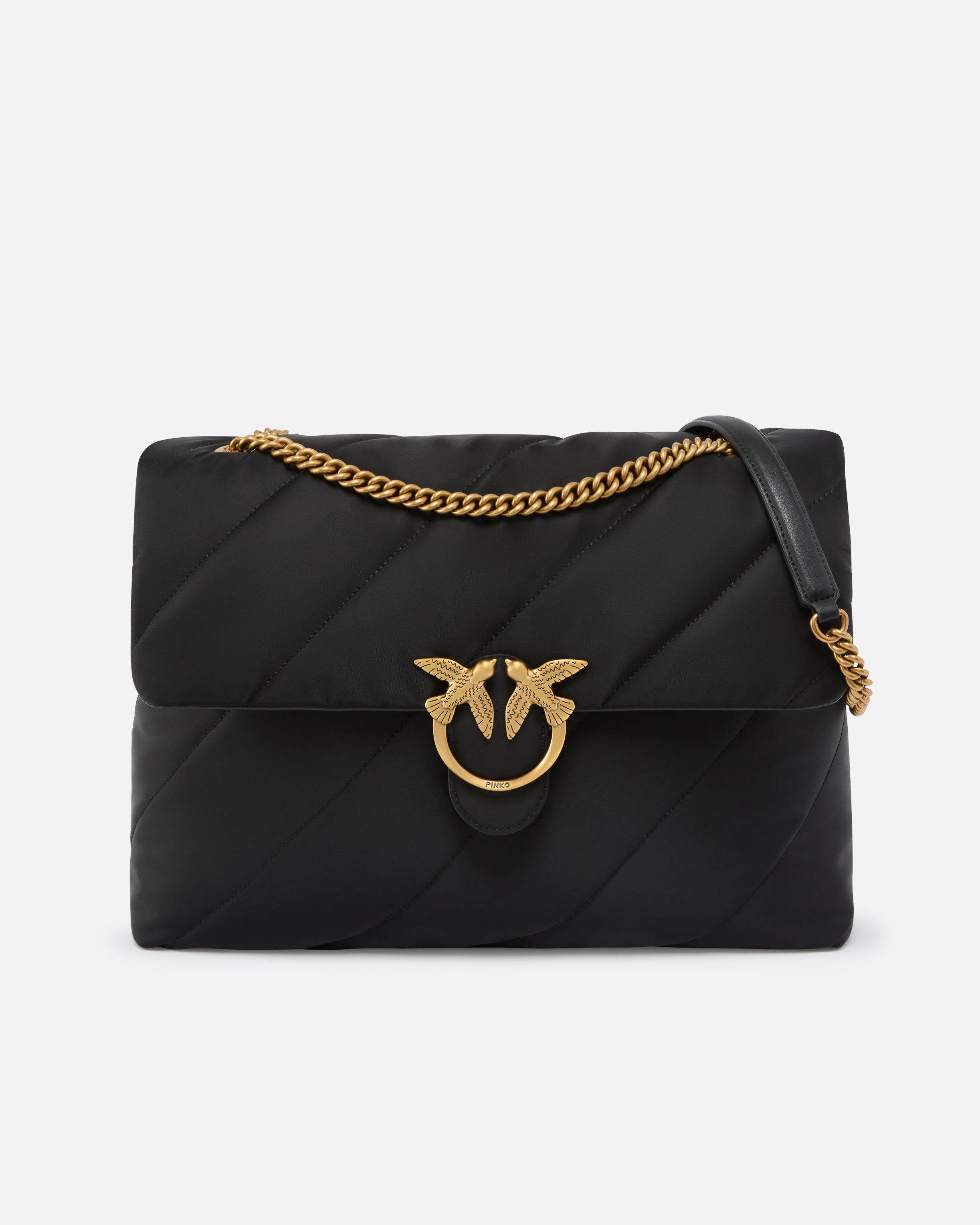 Pinko, Grand sac Love Bag en tissu recyclé matelassé, Noir-vieil or, U