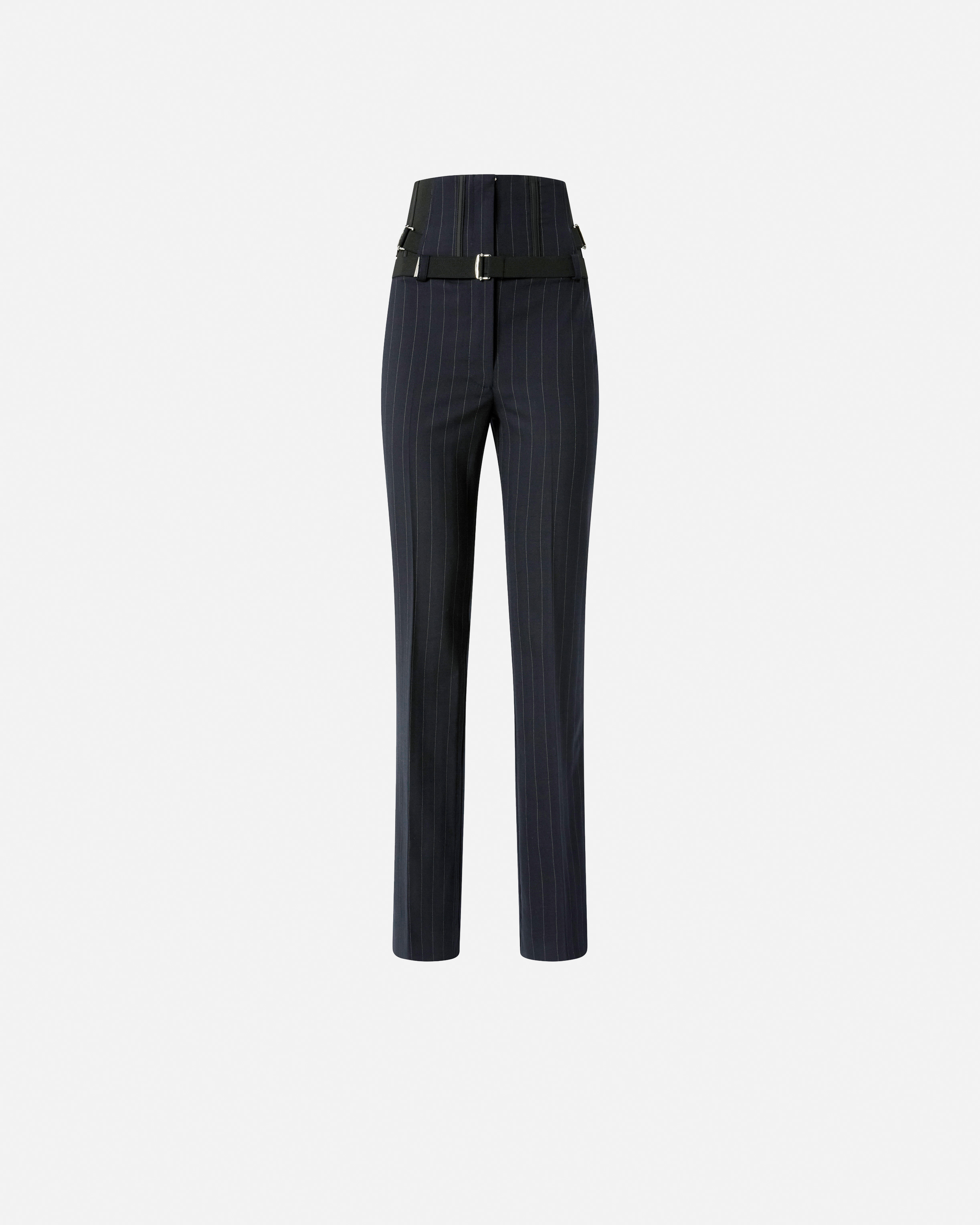 Pinko, Pantalon bustier en polylaine à rayures, Bleu/blanc, 36