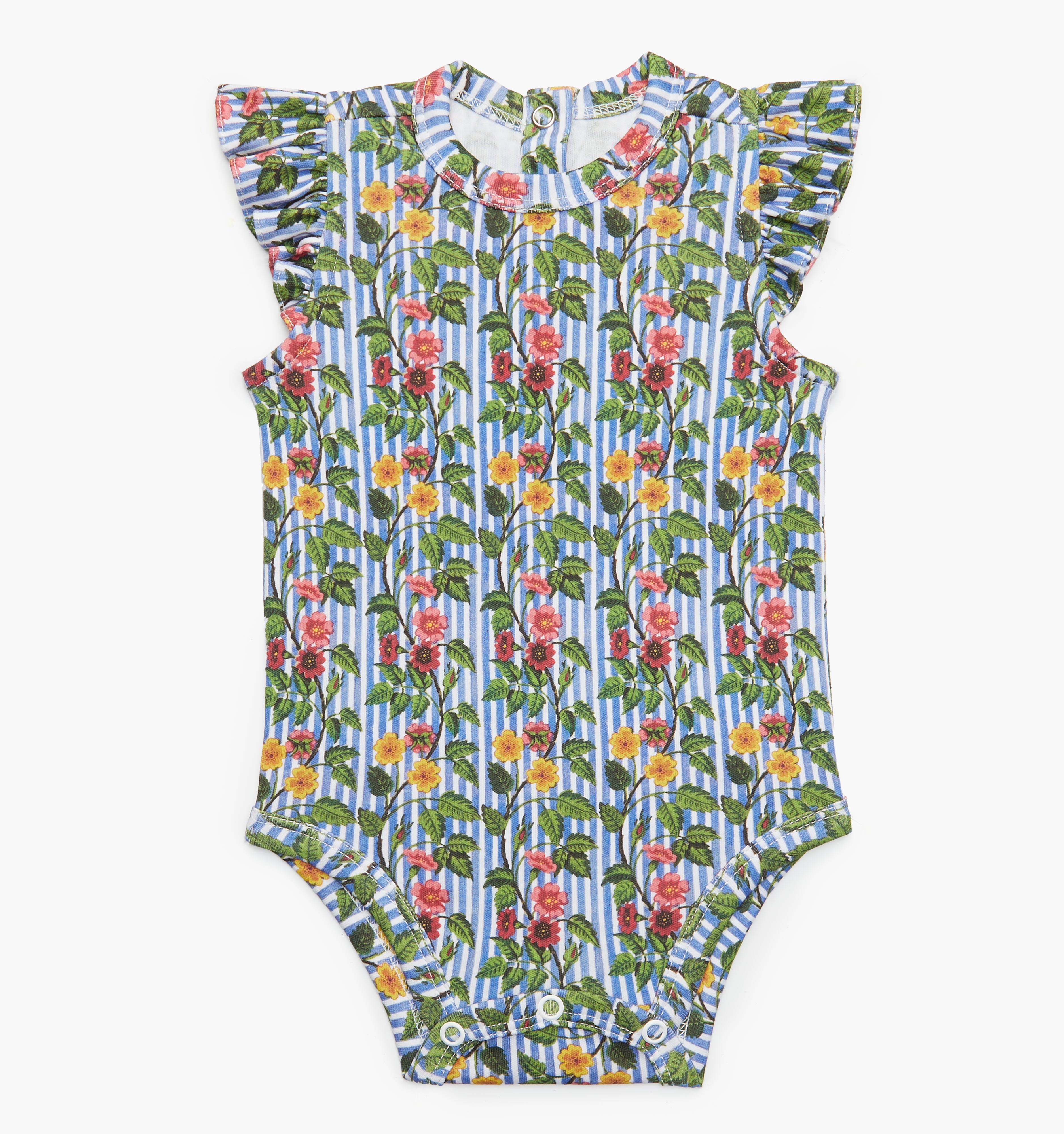 The Jillee Ruffle Onesie | Geranium Stripe