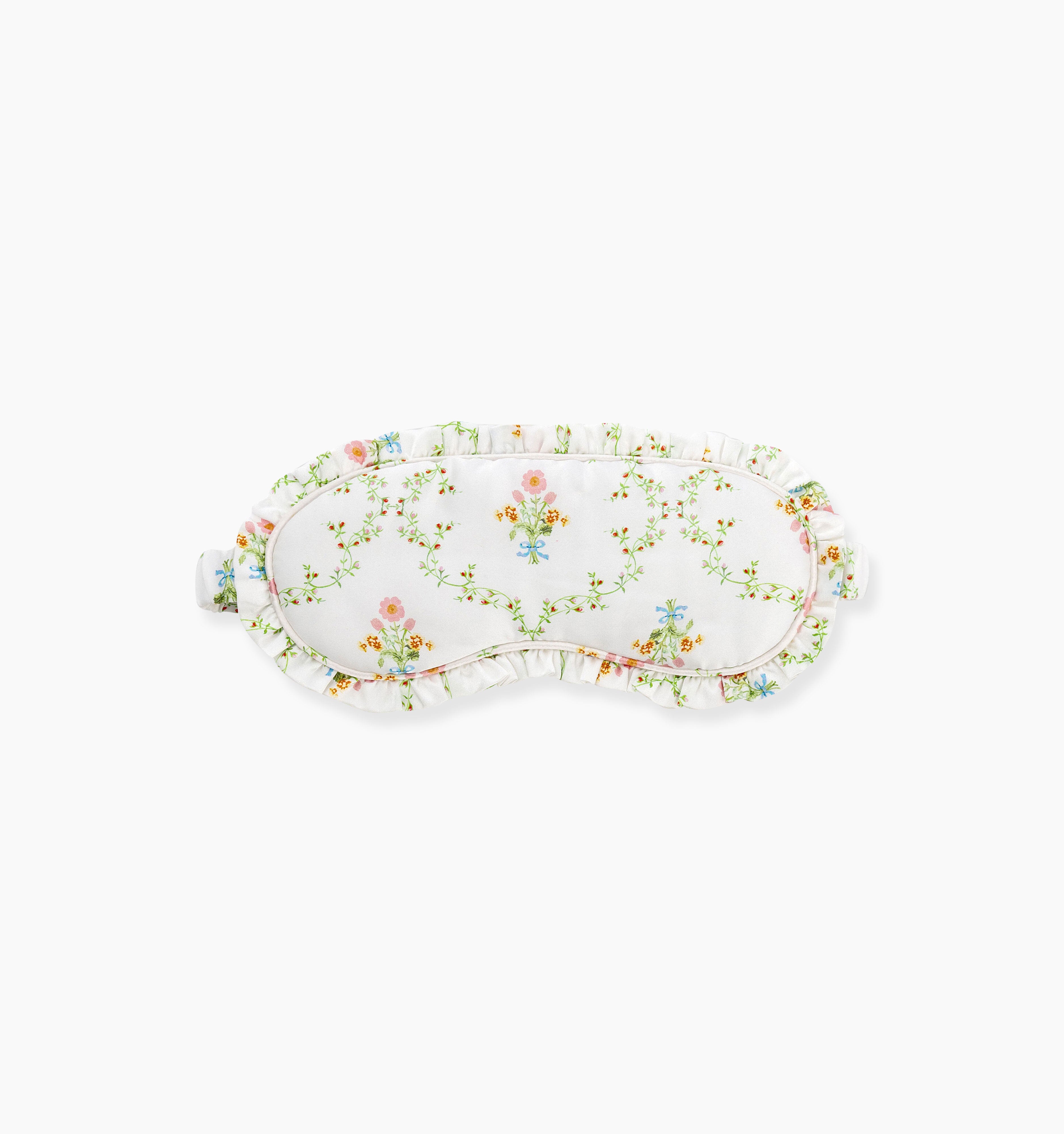 The Eye Mask & Silk Pillowcase Set | Ruffle Pastel Trellis | 100% Silk | Hill House Home