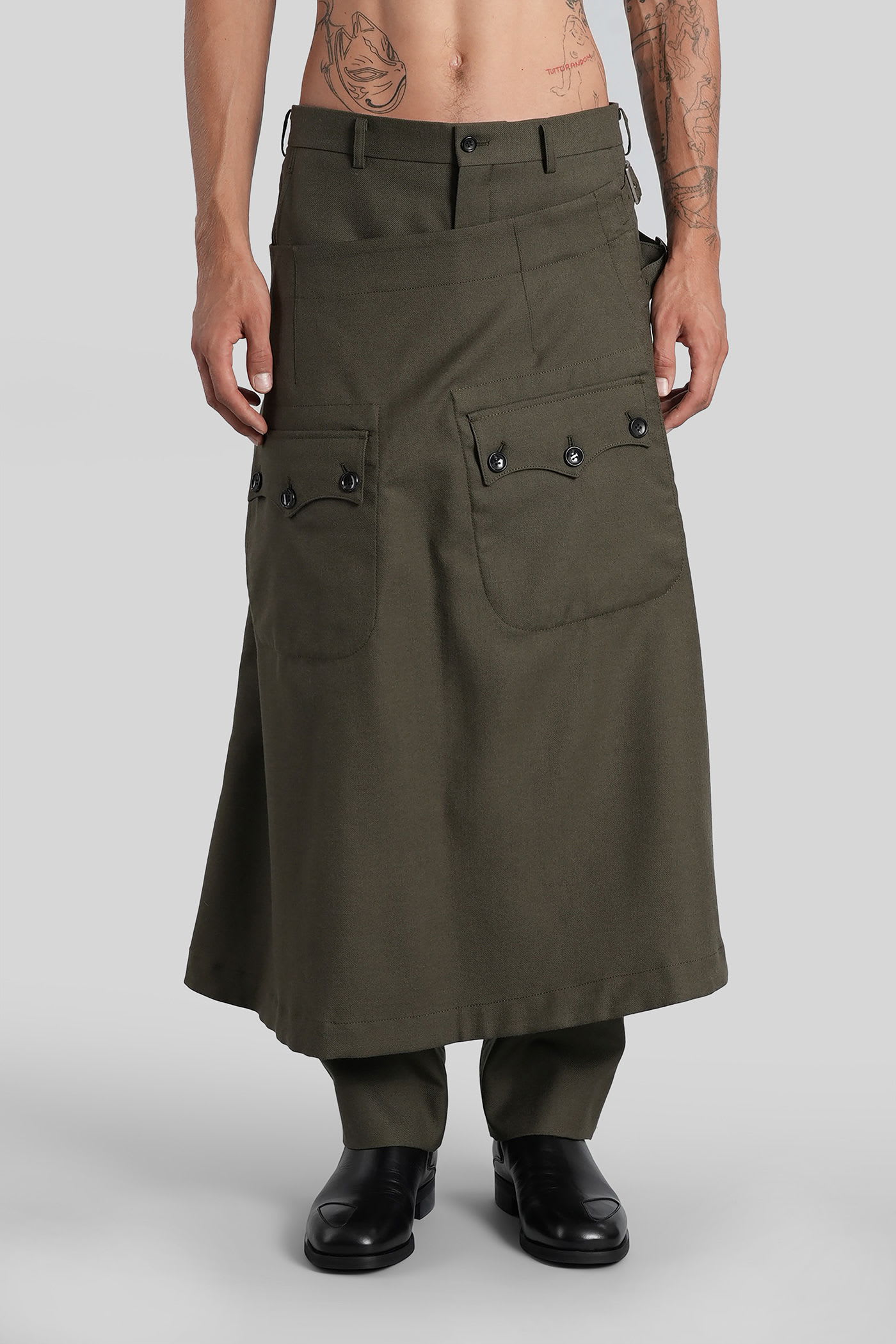 Comme Des Garçons Homme Plus Pants In Green Wool