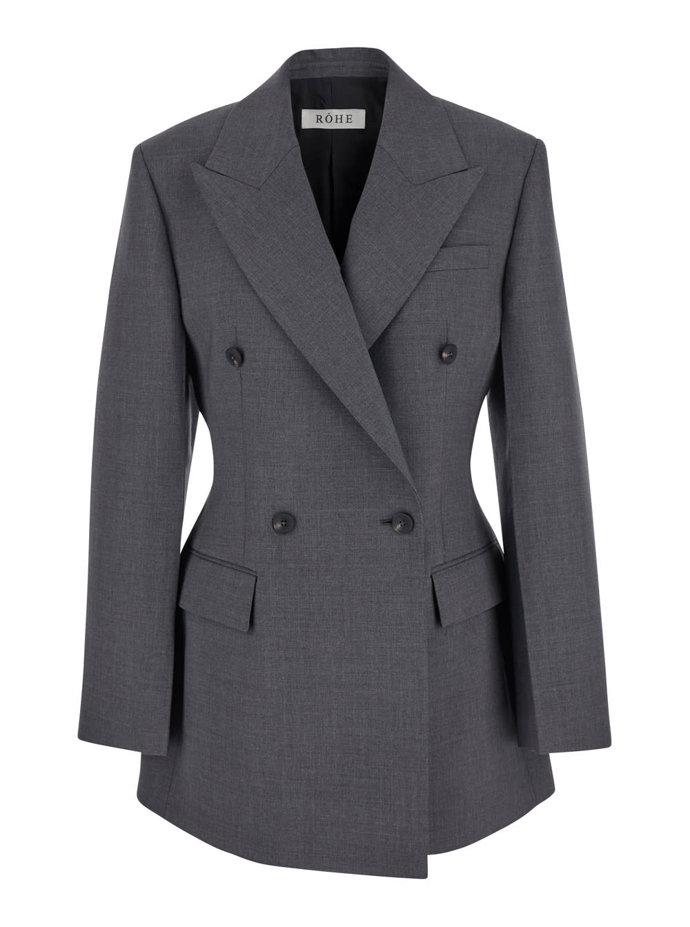 Róhe Grey Double-breasted Jacket With Peak Revers In Wool Stretch Woman