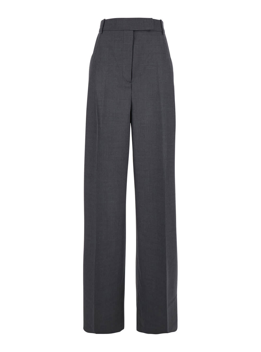 Róhe Grey High-waisted Pants With Pences And Belt Loops In Wool Blend Woman