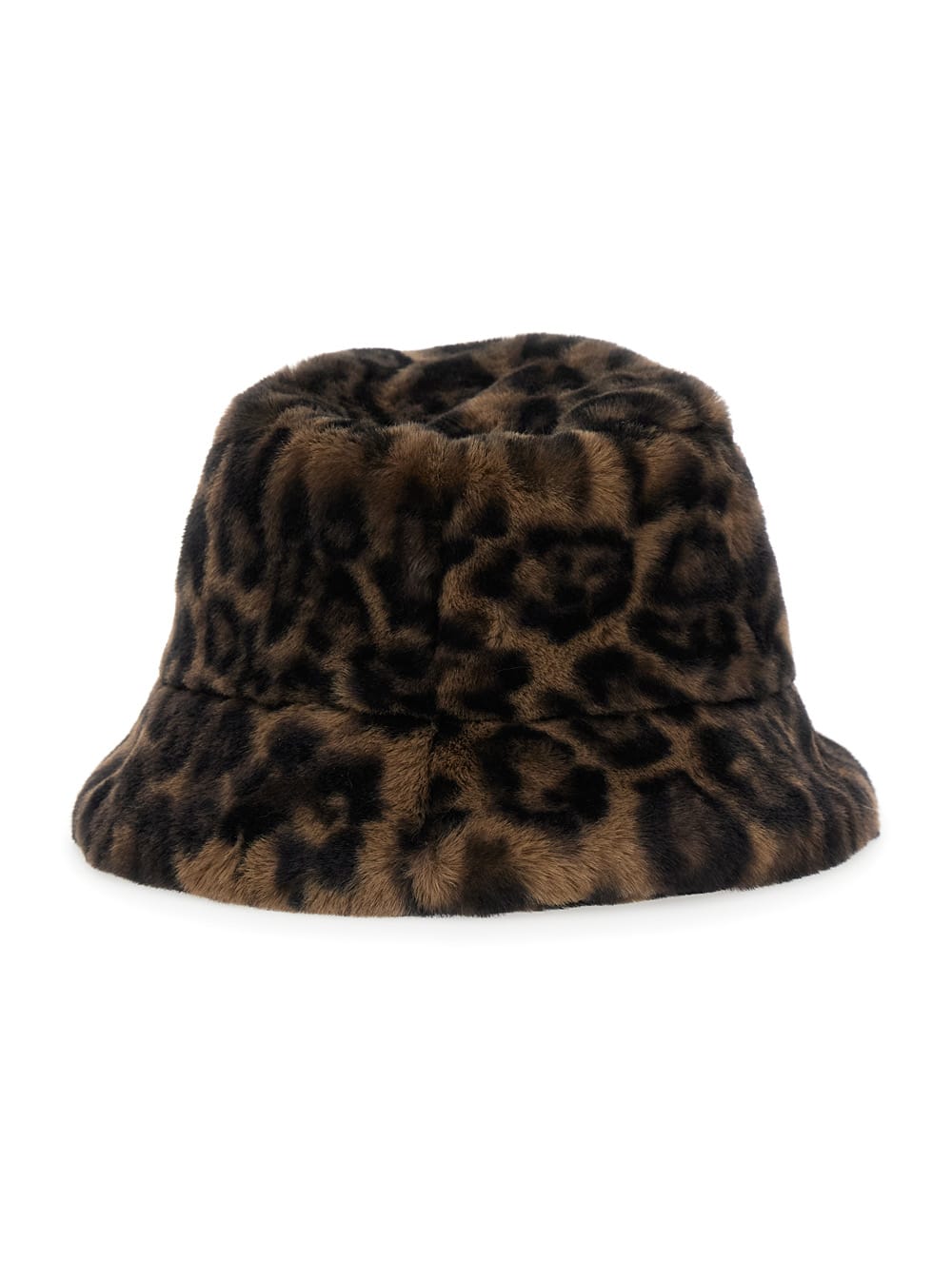 Apparis amara Brown Bucket Hat With Leopard Motif In Ecofur Woman