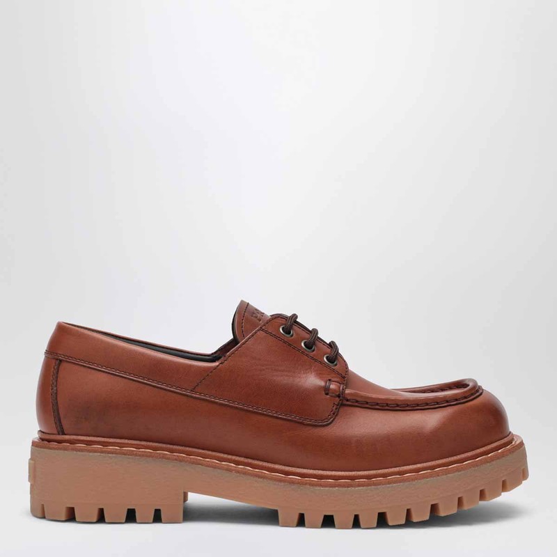 Laced moccasins in cognac leather