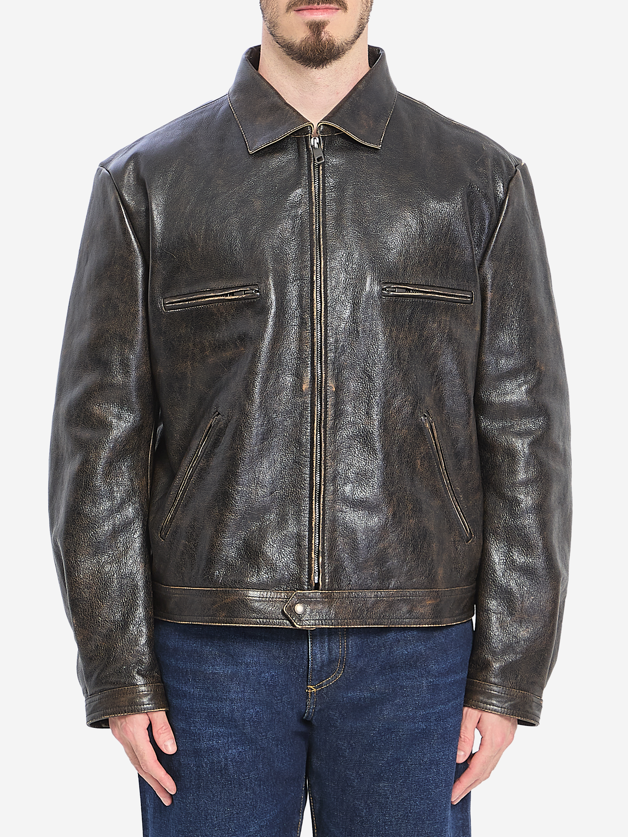 Bomber in agedeffect leather