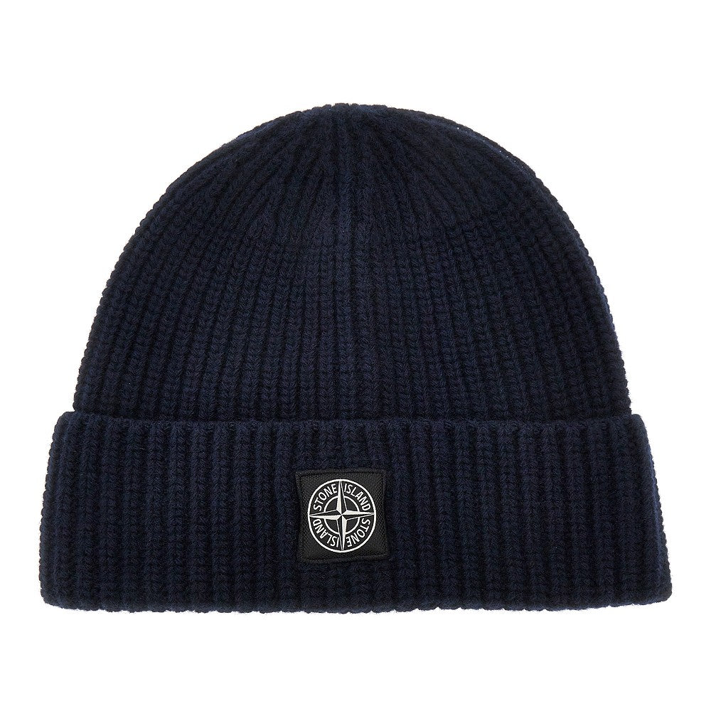 STONE ISLAND Wool beanie hat with logo patch Man One Size