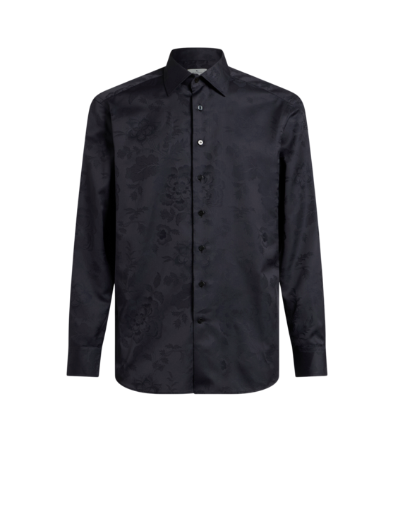 Etro, Chemise En Jacquard Fleuri, Homme, Noir, Taille 41