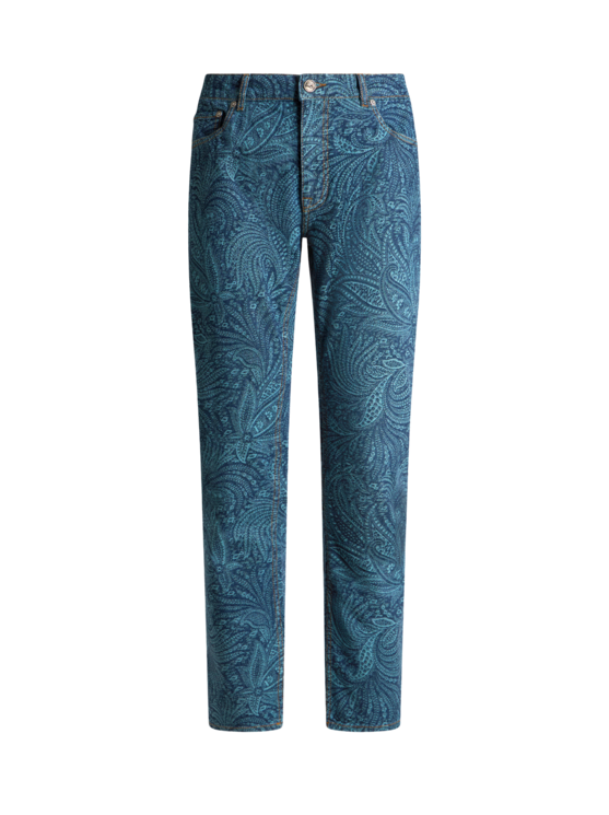 Etro, Jean Stretch À Motif Feuillage All-over, Homme, Bleu, Taille 30