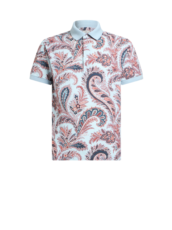 Etro, Polo En Coton À Motif Paisley Fleuri, Homme, Bleu Ciel, Taille M